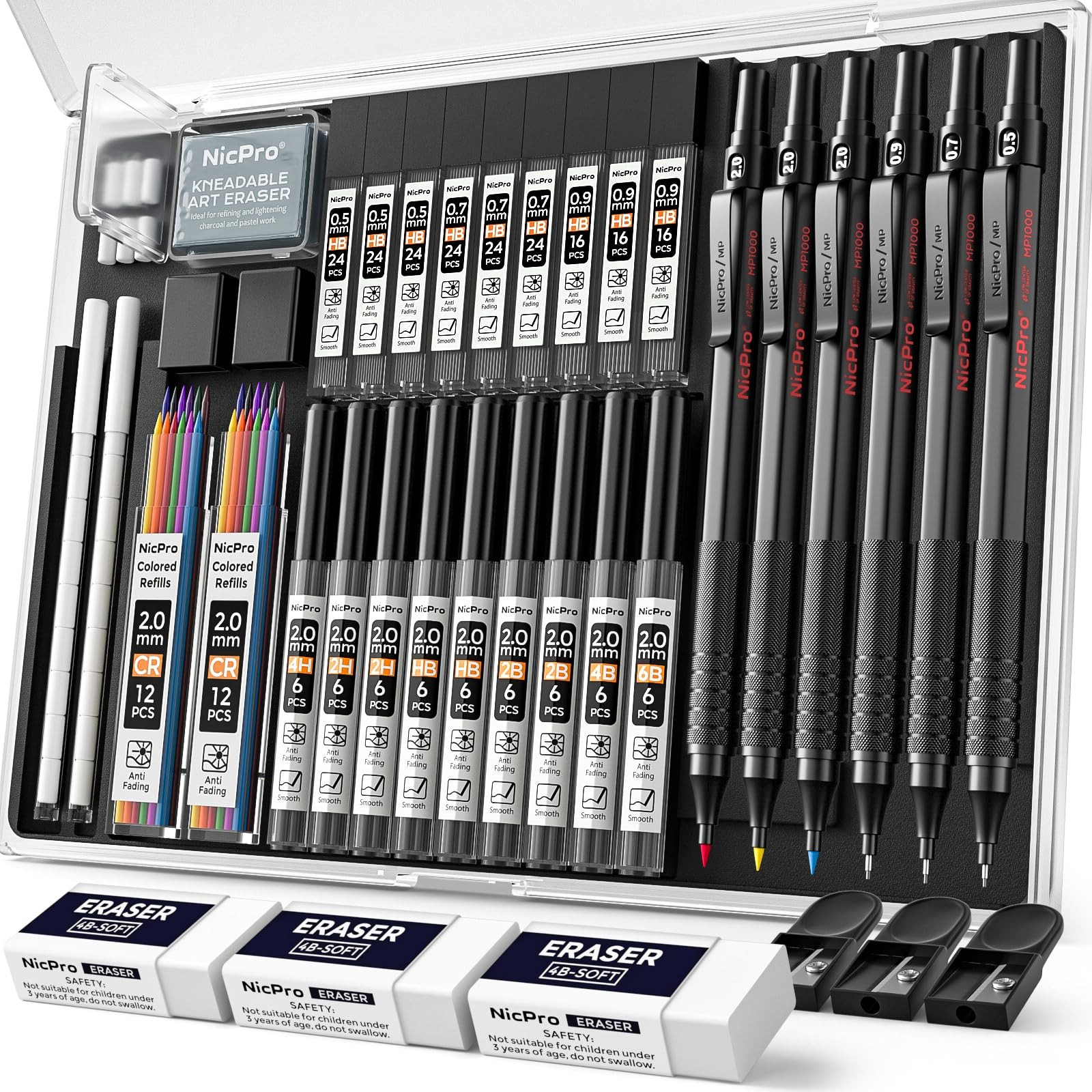 Nicpro 35PCS Black Metal Mechanical Pencils Set in 1 Count (Pack of 6),