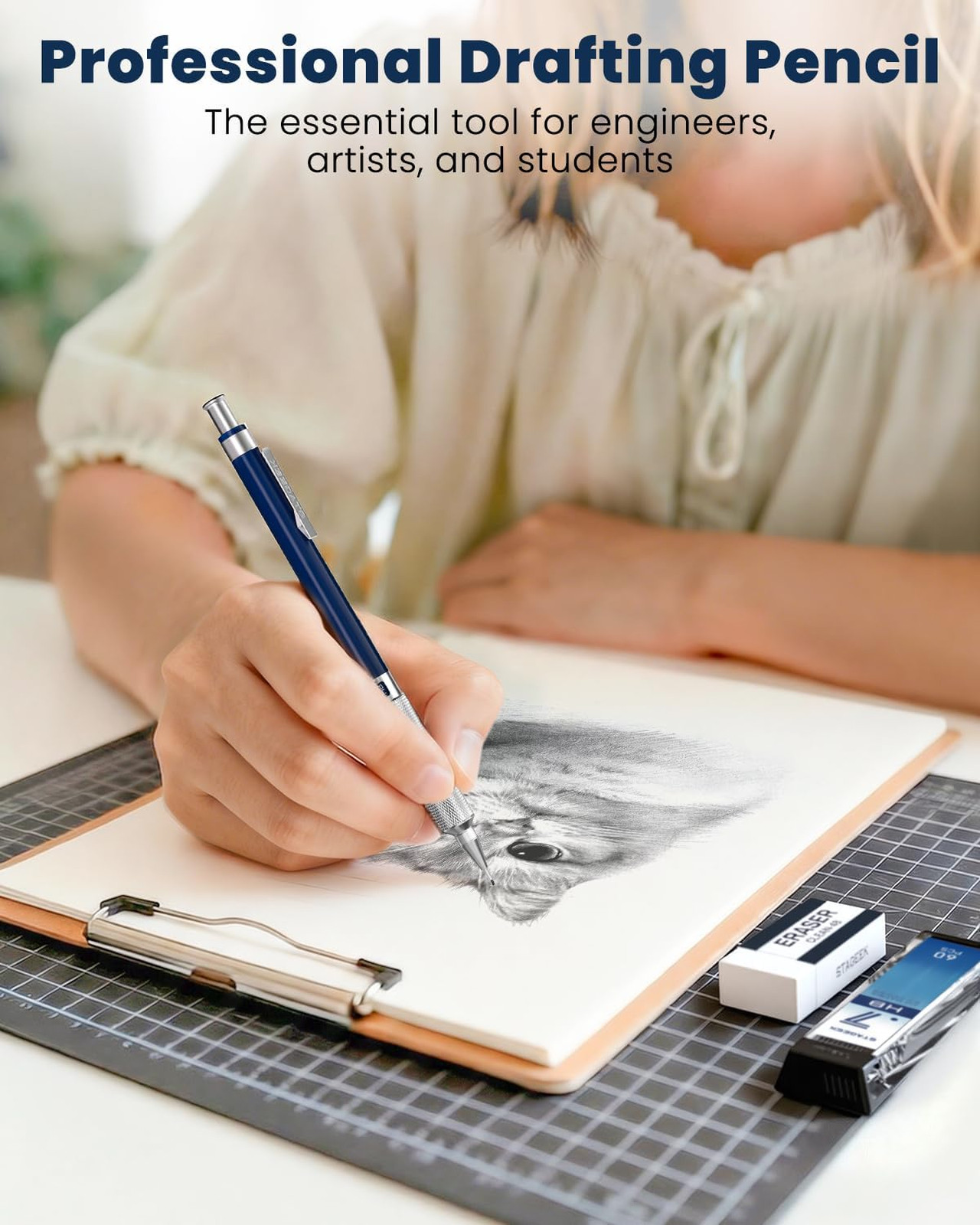 Mechanical Pencil, 0.7mm, Metal Drafting and Art Pencil, HB Lead Refills