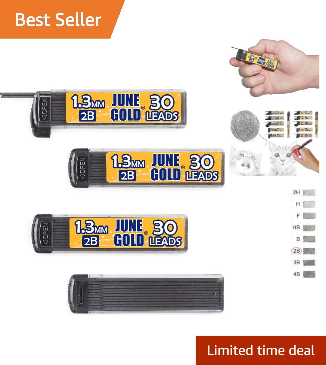 1.3 mm 2B Graphite Lead Refills – 120 Count in 4 Convenient Dispensers
