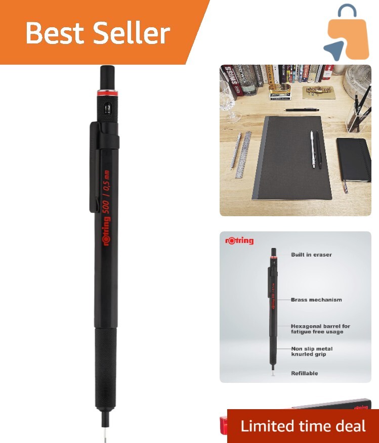 Premium 0.5mm Mechanical Pencil with Non-Slip Metal Grip for Precision Writing