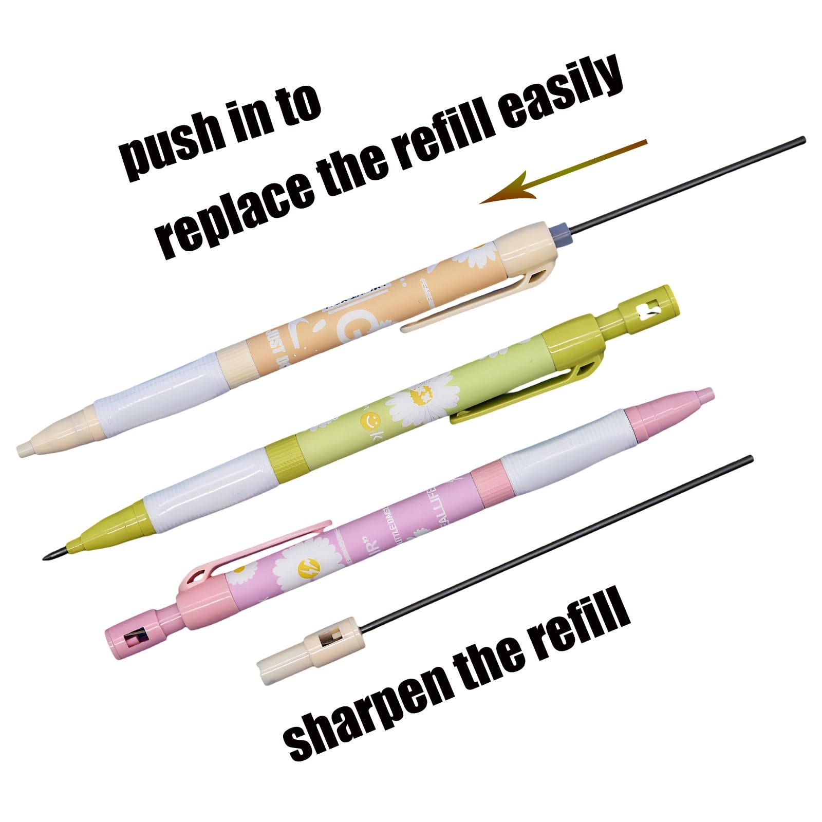 12 Pcs 2.0 mm Mechanical Pencils Thick 2B Pencils Daisy Pencils With 20 pcs R…