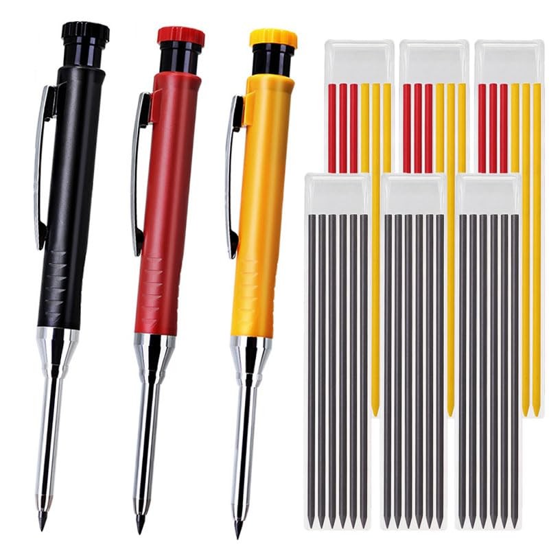 3 PCS Deep Hole Marker Pen Kit 36 Leads Integrated Sharpener For Carpenters