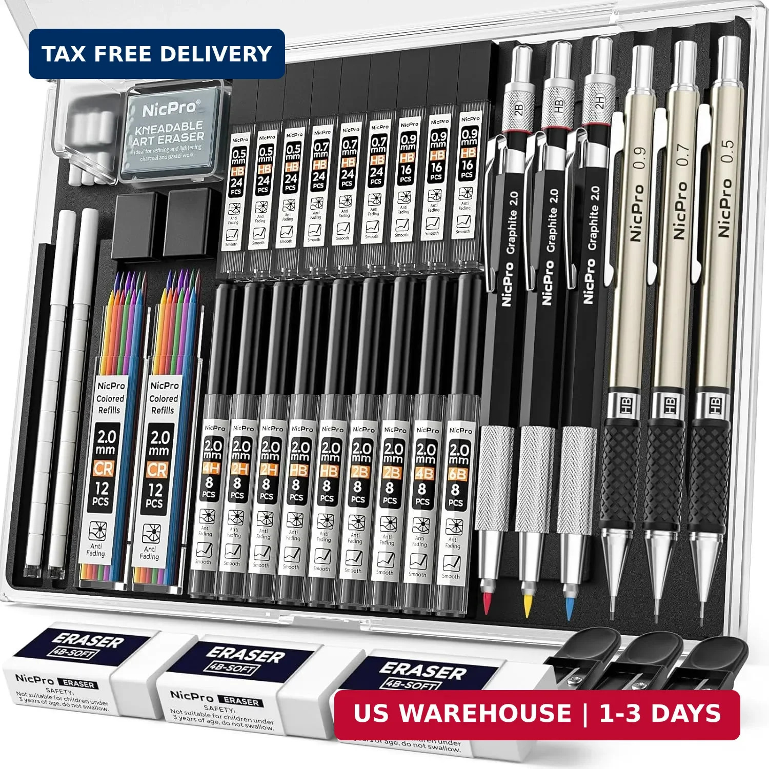 Nicpro 35PCS Art Mechanical Pencil Set, 3 PCS Metal Drafting Pencil 0.5 mm & 0.7