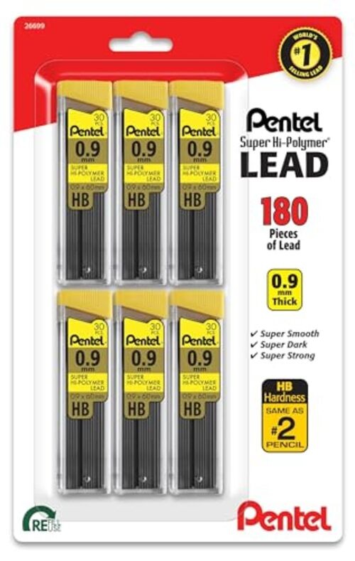 Super Hi-Polymer Lead Refill 0.9 HB BP 6 Pack (C29BPHB6)
