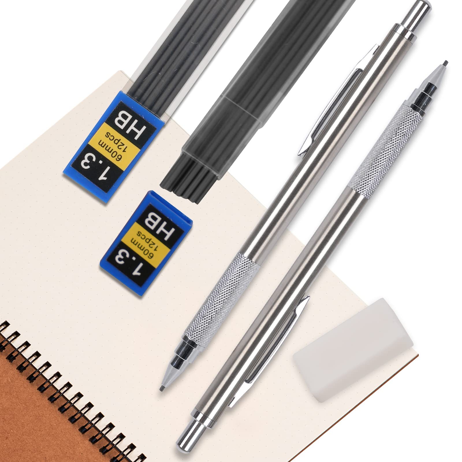 Aitikili 1.3 mm Mechanical Pencil Set with 4 Tubes 1 Count (Pack of 2), Black