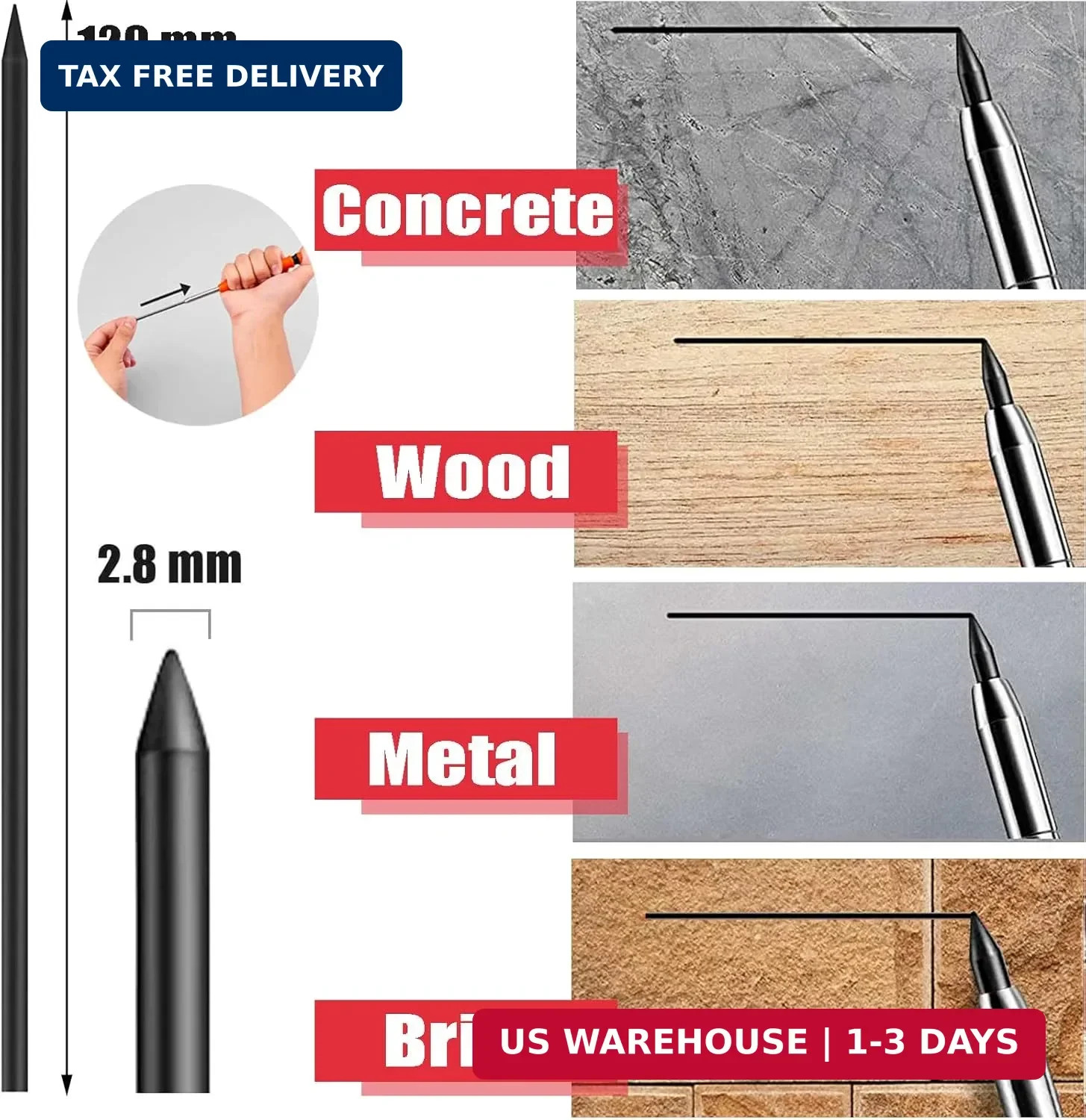 36 Pcs 2.8mm Pencil Lead Refills for Carpenter Pencil Solid Deep Hole Mechanical