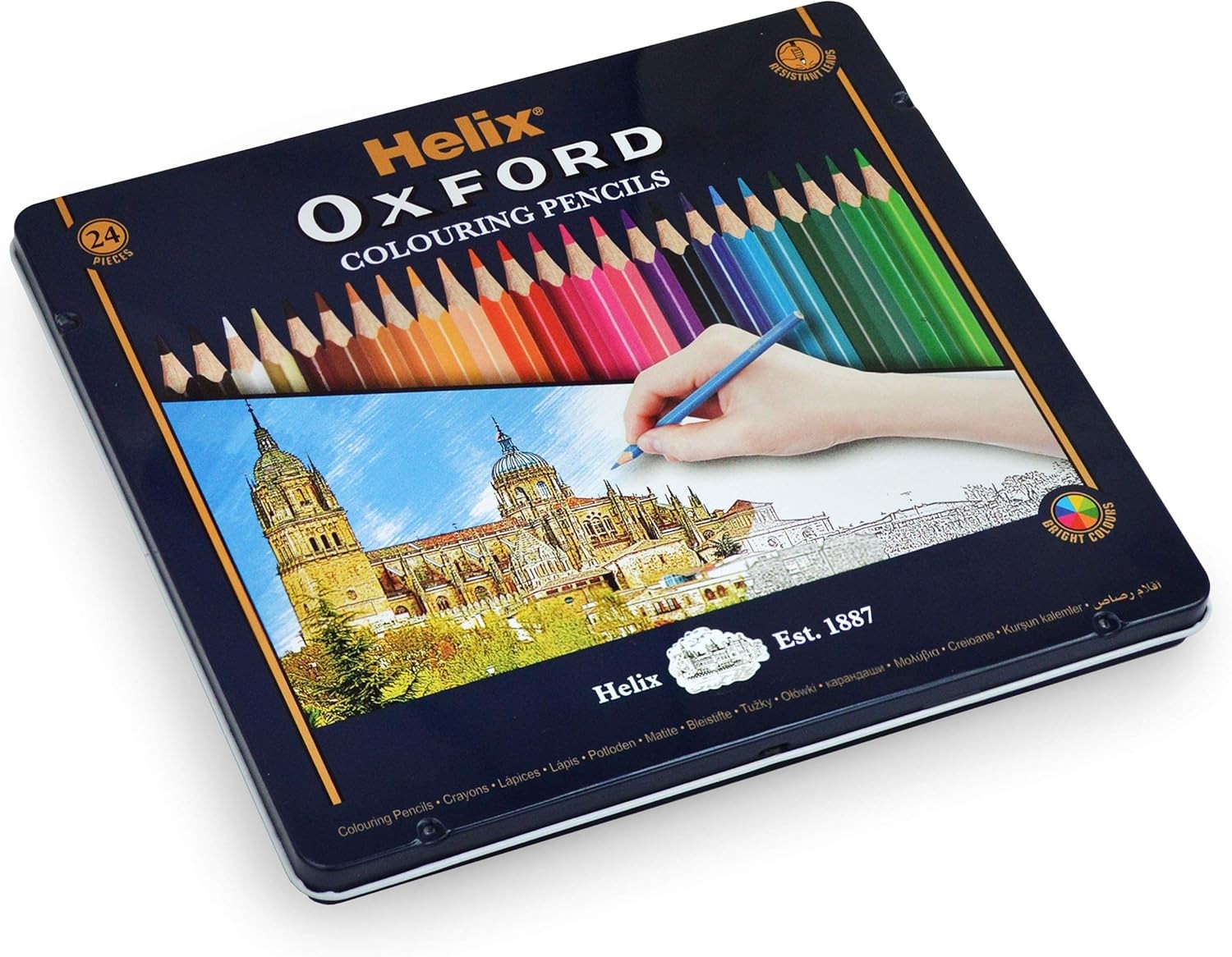 Helix Oxford Colouring Pencils in Metal Tin 24 Count (Pack of 1), Assorted