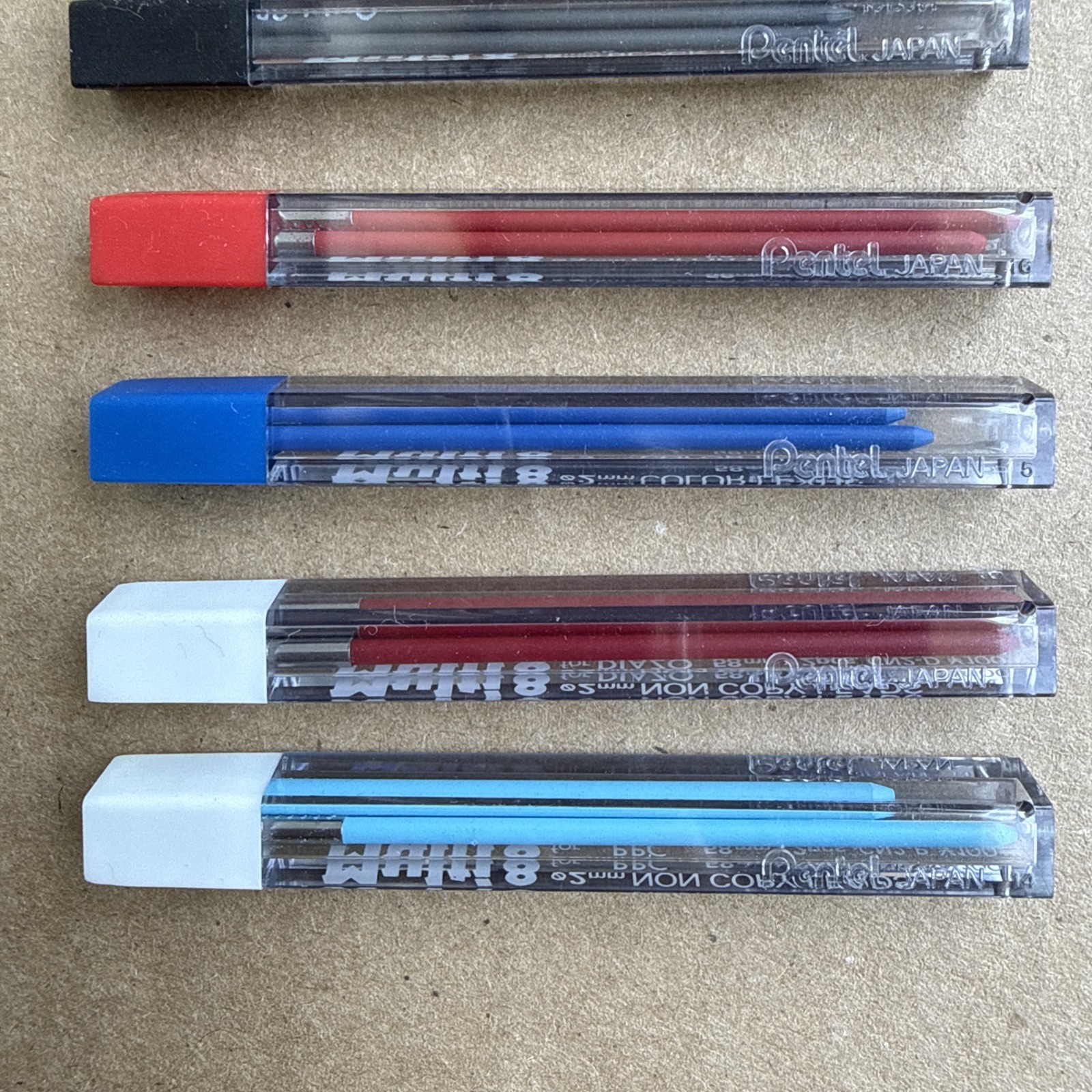 Pentel Multi8 2mm Color Leads 2x58mm LOT of 8 Tubes Refill Black Red Blue