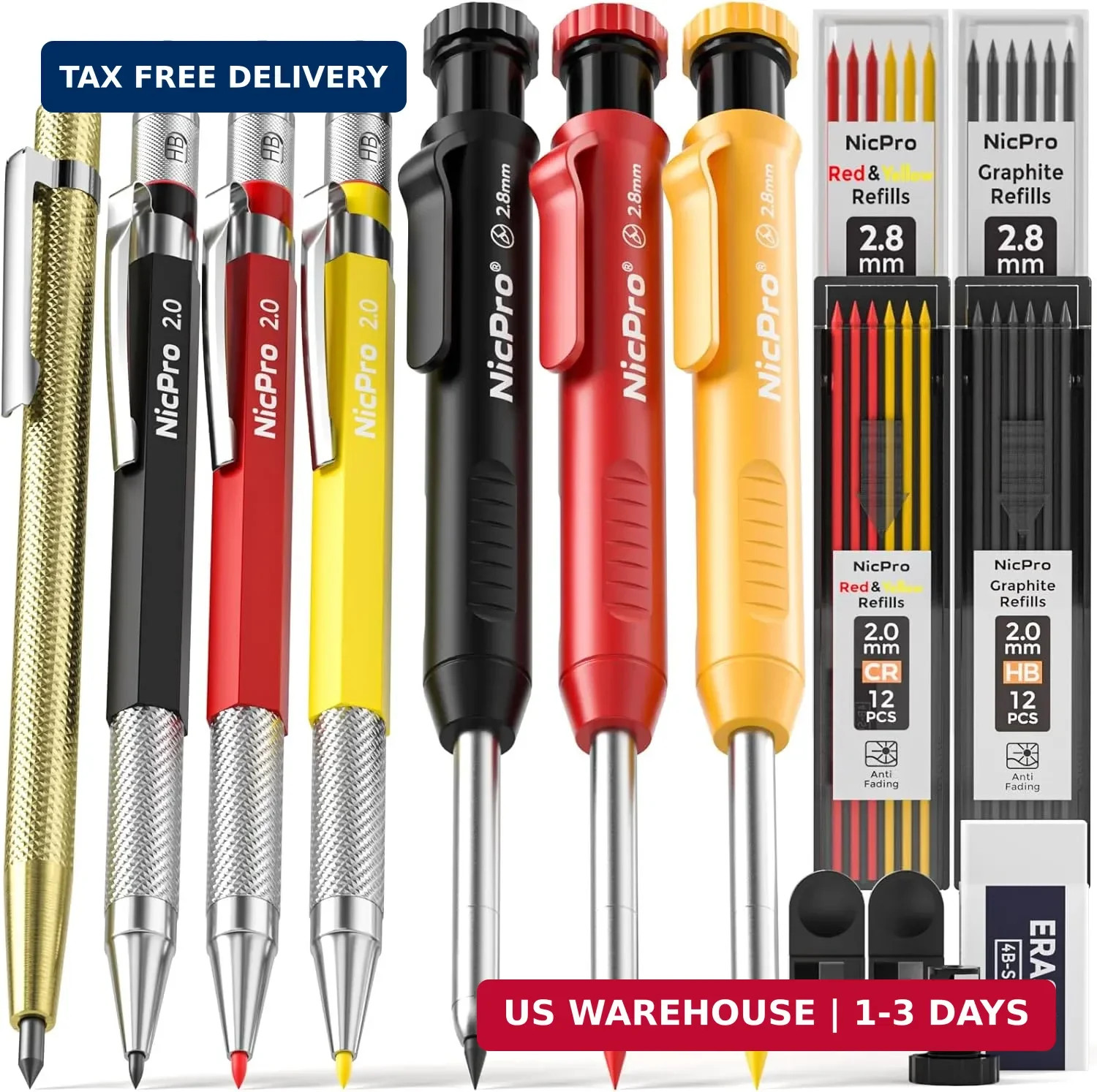 Nicpro 16 Pack Mechanical Carpenter Pencil Set with 42 Refill & Carbide Scribe T