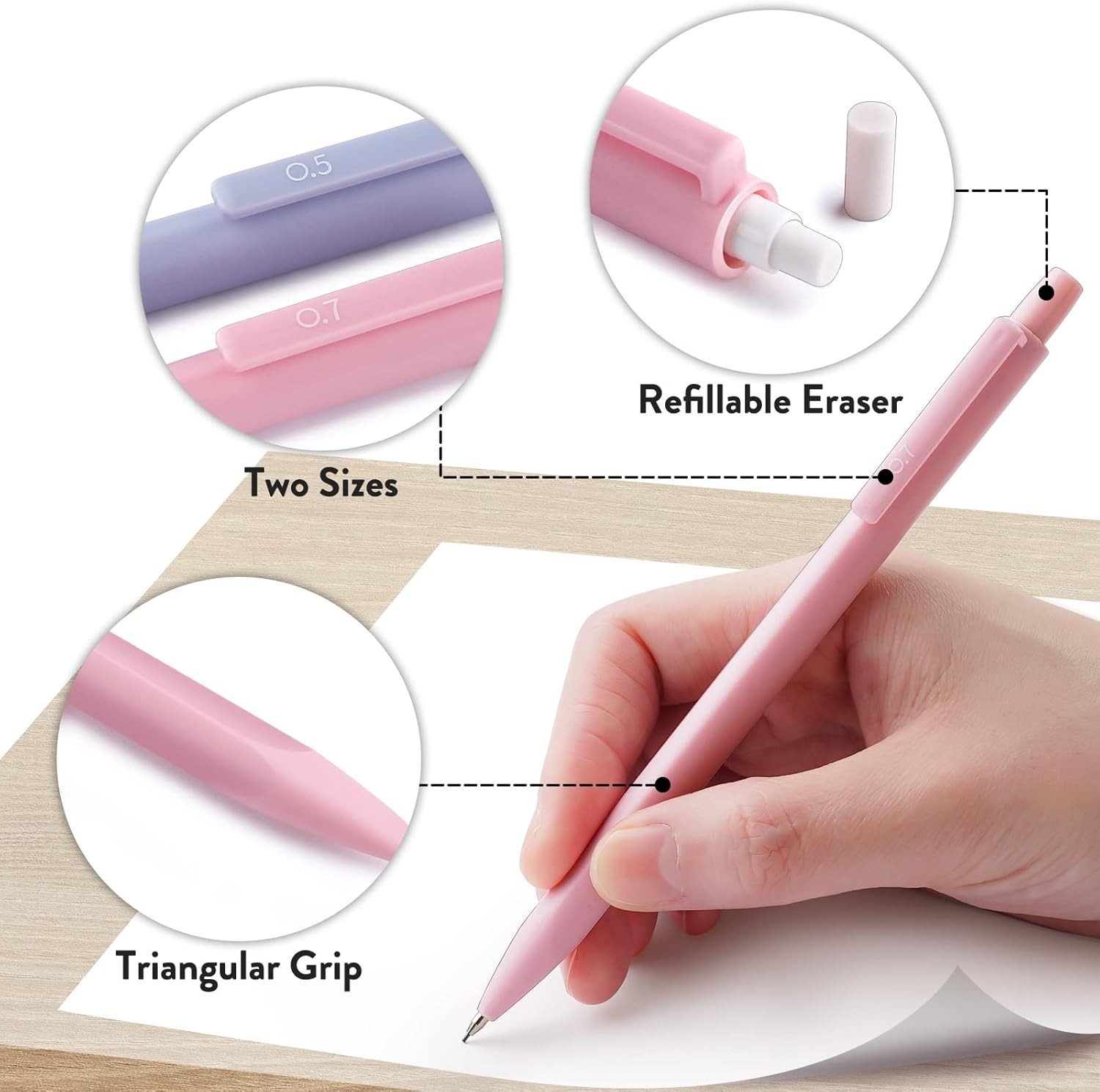 Trendy 6-Pack Pastel Mechanical Pencils: 0.5 & 0.7mm with Erasers & Storage Case