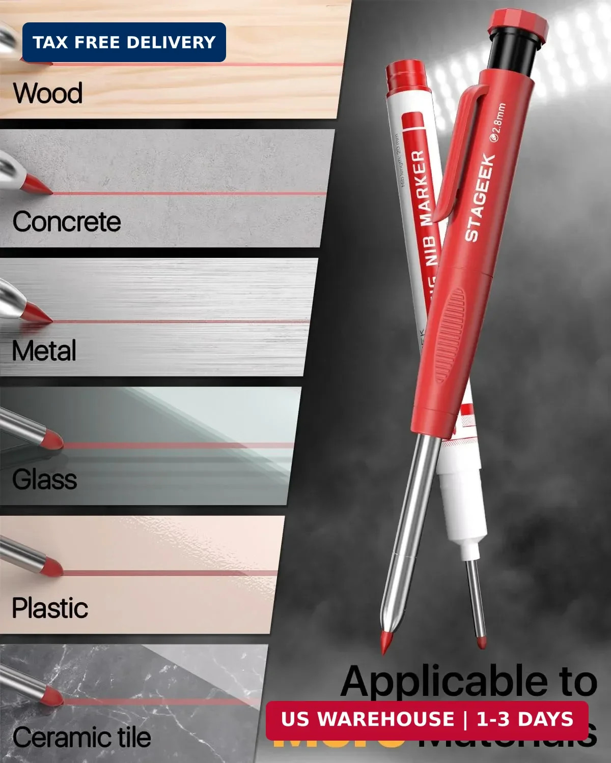 STAGEEK 2.8mm Carpenter Pencils with Sharpener, 2-Pack, Storage Case | 26 Refill