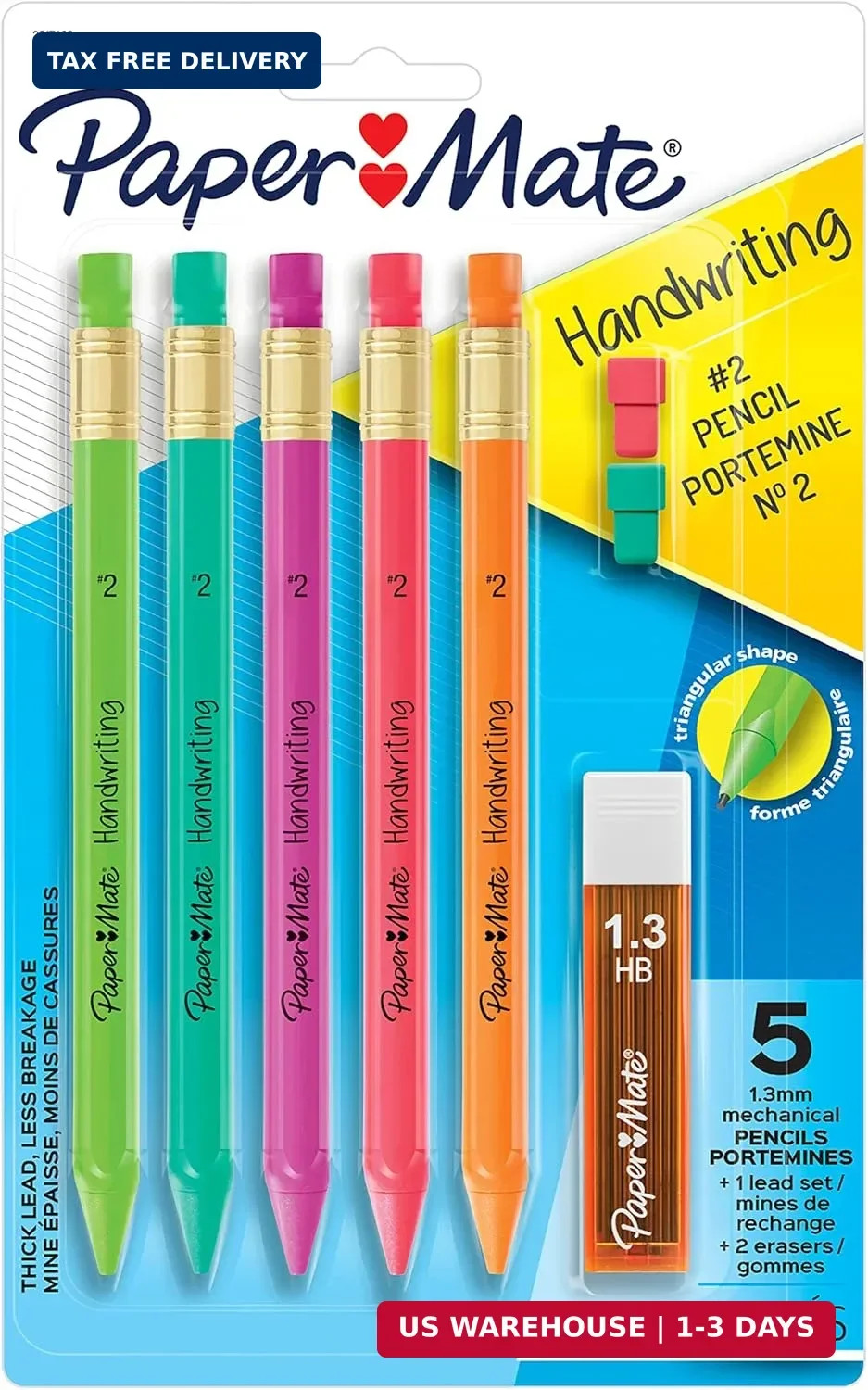 Triangular Mechanical Pencil Set for Kids – 8 Count with Lead & Erasers 2 PCS US