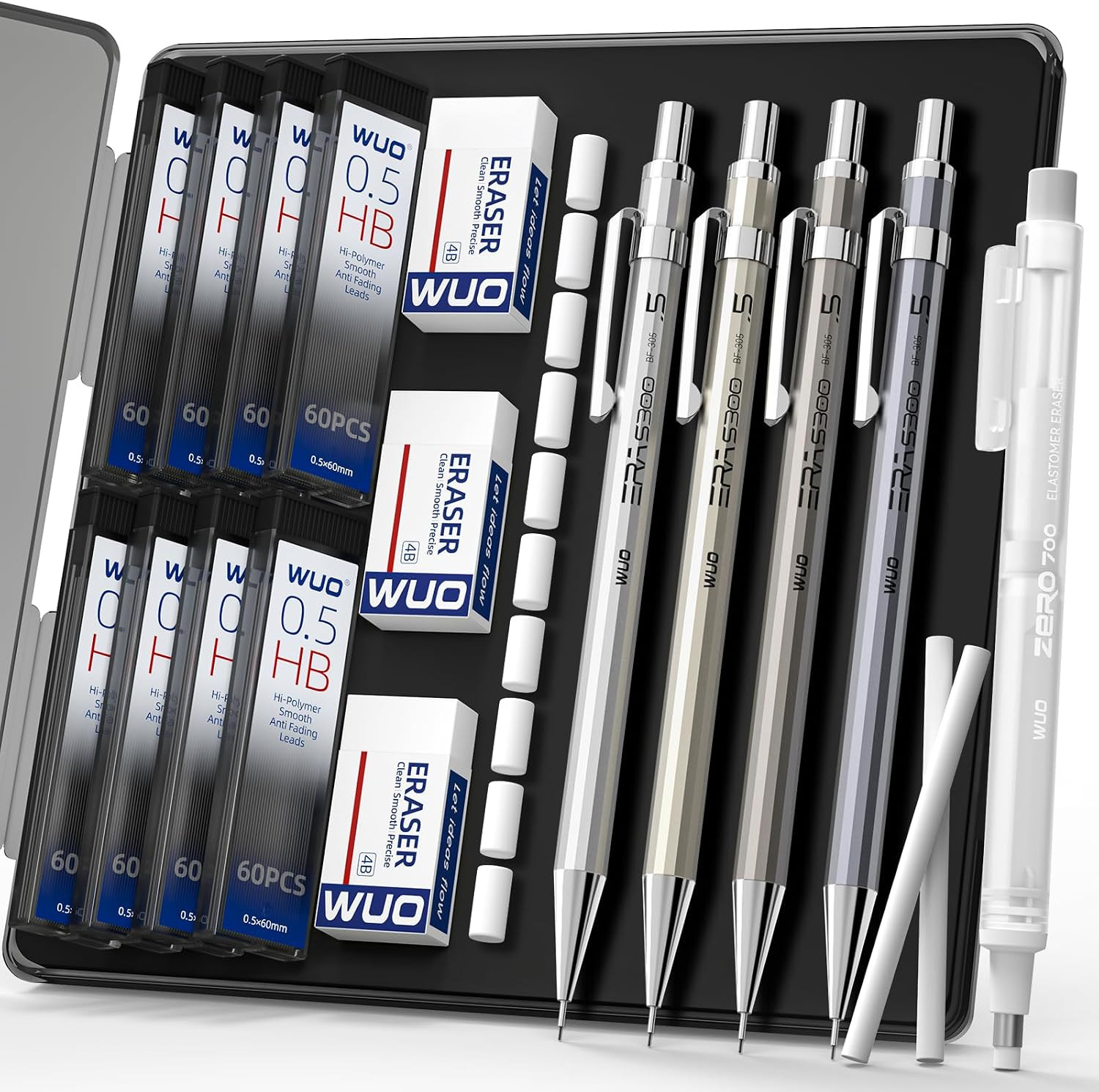 0.5Mm Mechanical Pencil Set with Eraser Pen, 4PCS Metal Mechanical Pencils, 480