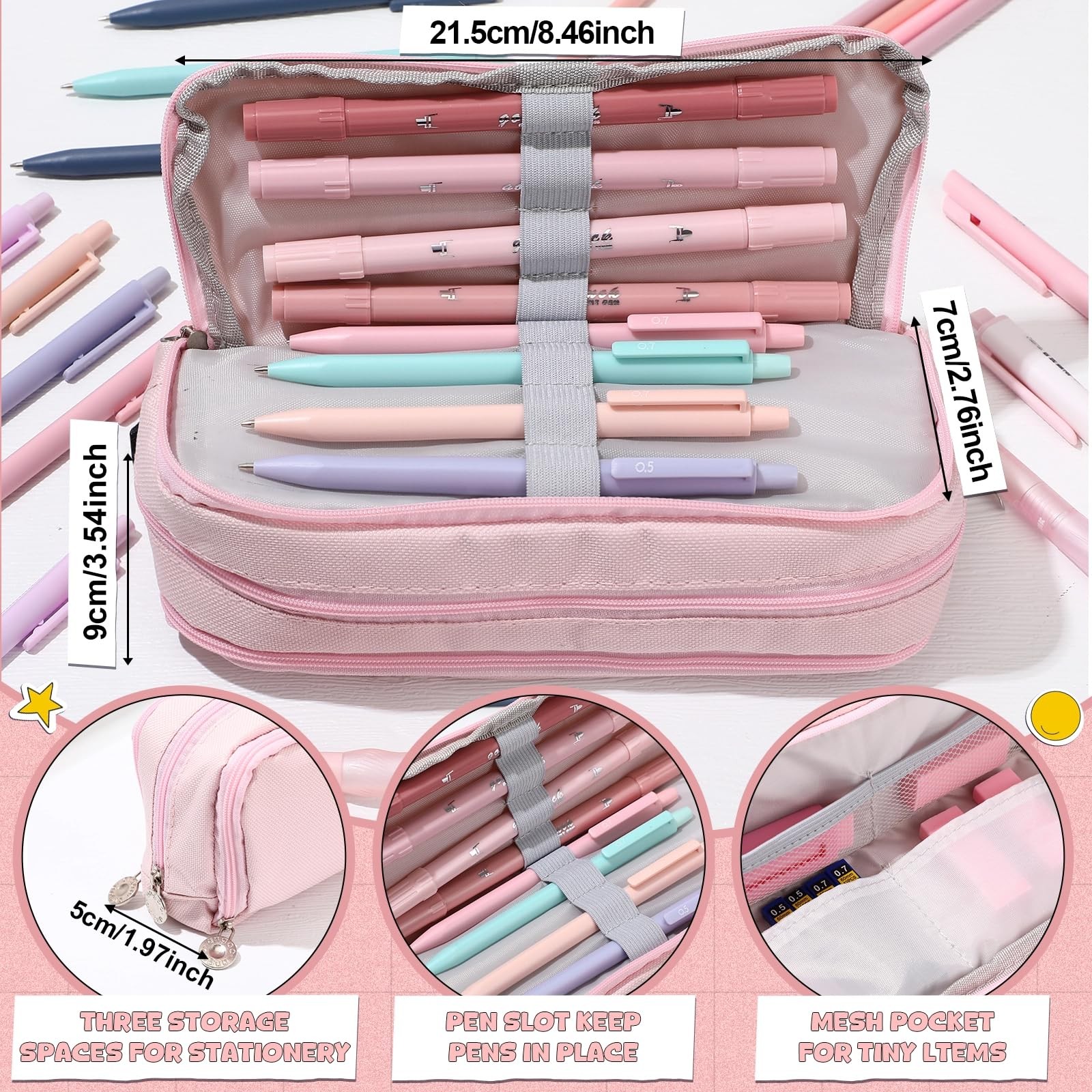 56 Pcs Aesthetic Supplies with Large Capacity Pencil Case Ballpoint Pens High…
