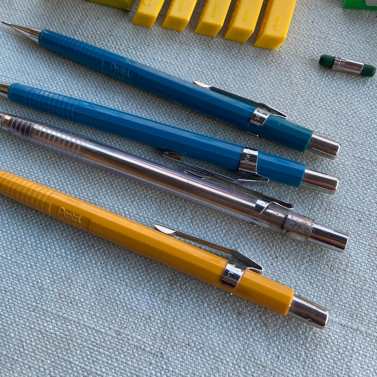 Vintage Drafting Pentel .7mm .9 PIlot P207 P209 Pencil H 2H 2B HB Lead Erasers L