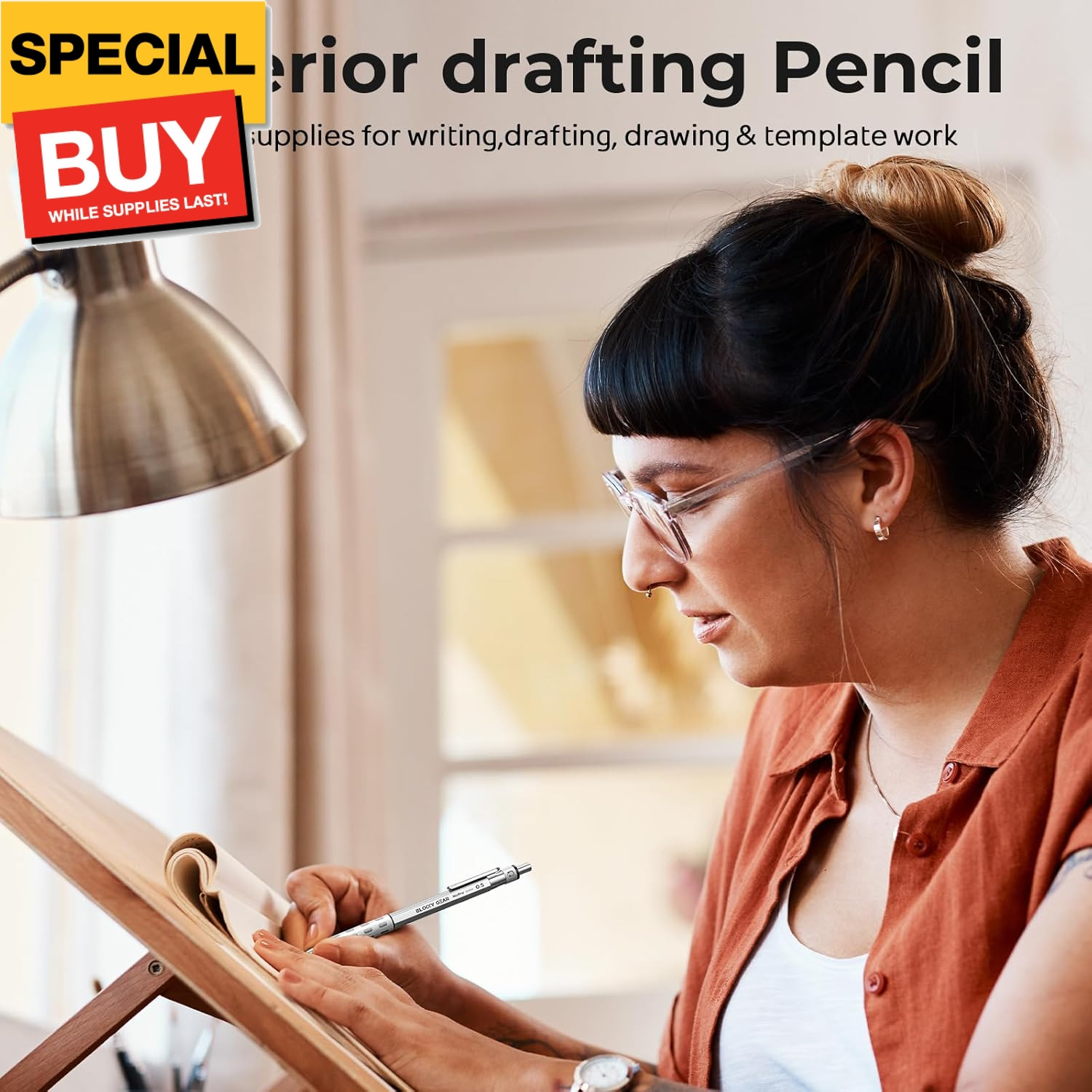 3 Pack Blocky Gear 0.5 mm Metal Mechanical Pencils Set with Case, Lead Drafting
