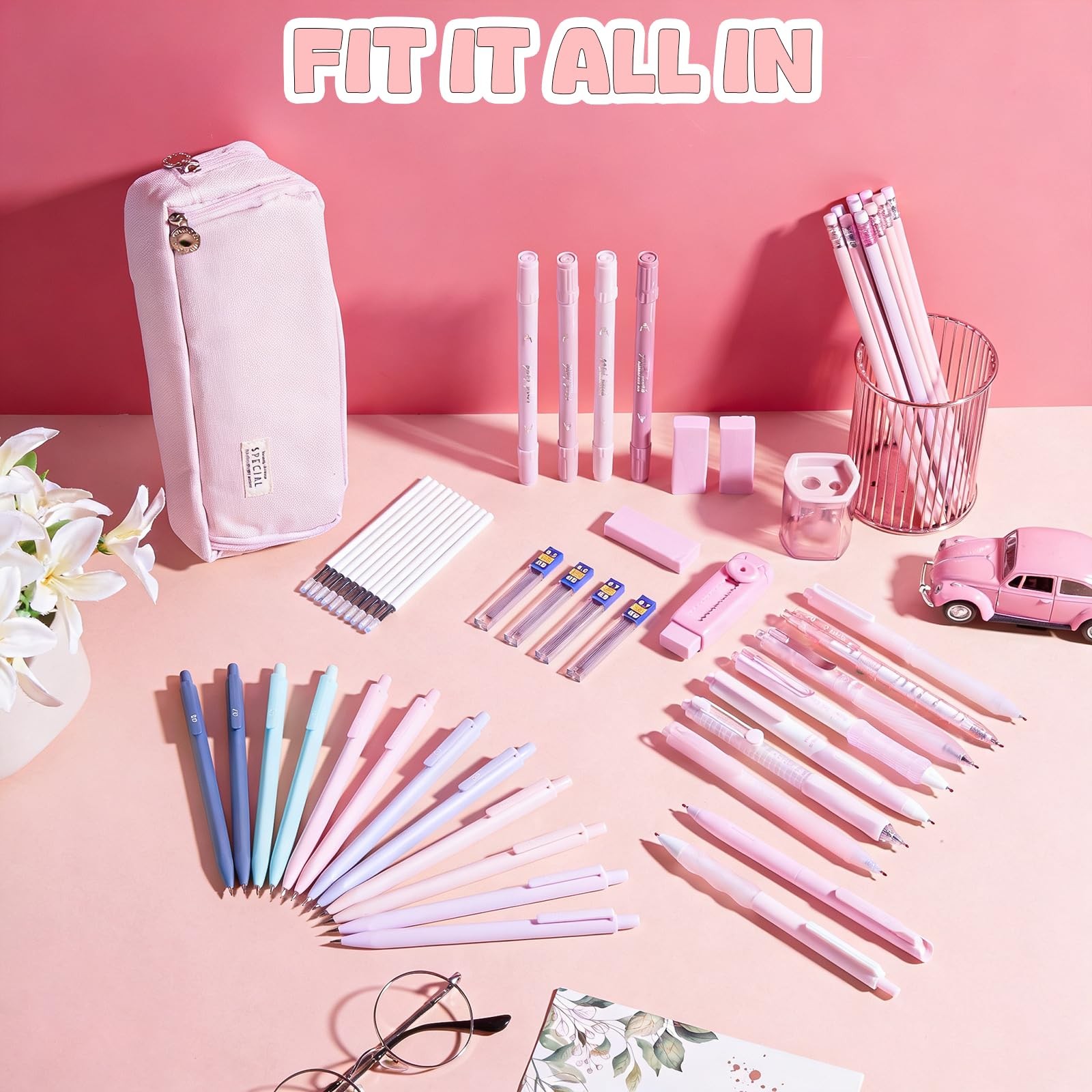 56 Pcs Aesthetic Supplies with Large Capacity Pencil Case Ballpoint Pens High…