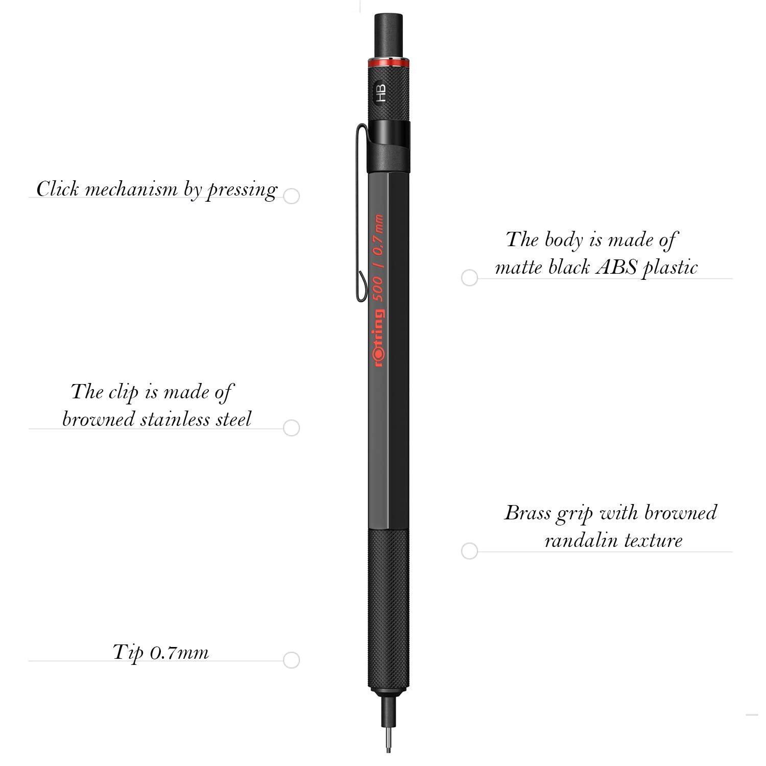 Premium Mechanical Pencil Lightweight Plastic Body Metal Grip Hexagonal Barrel