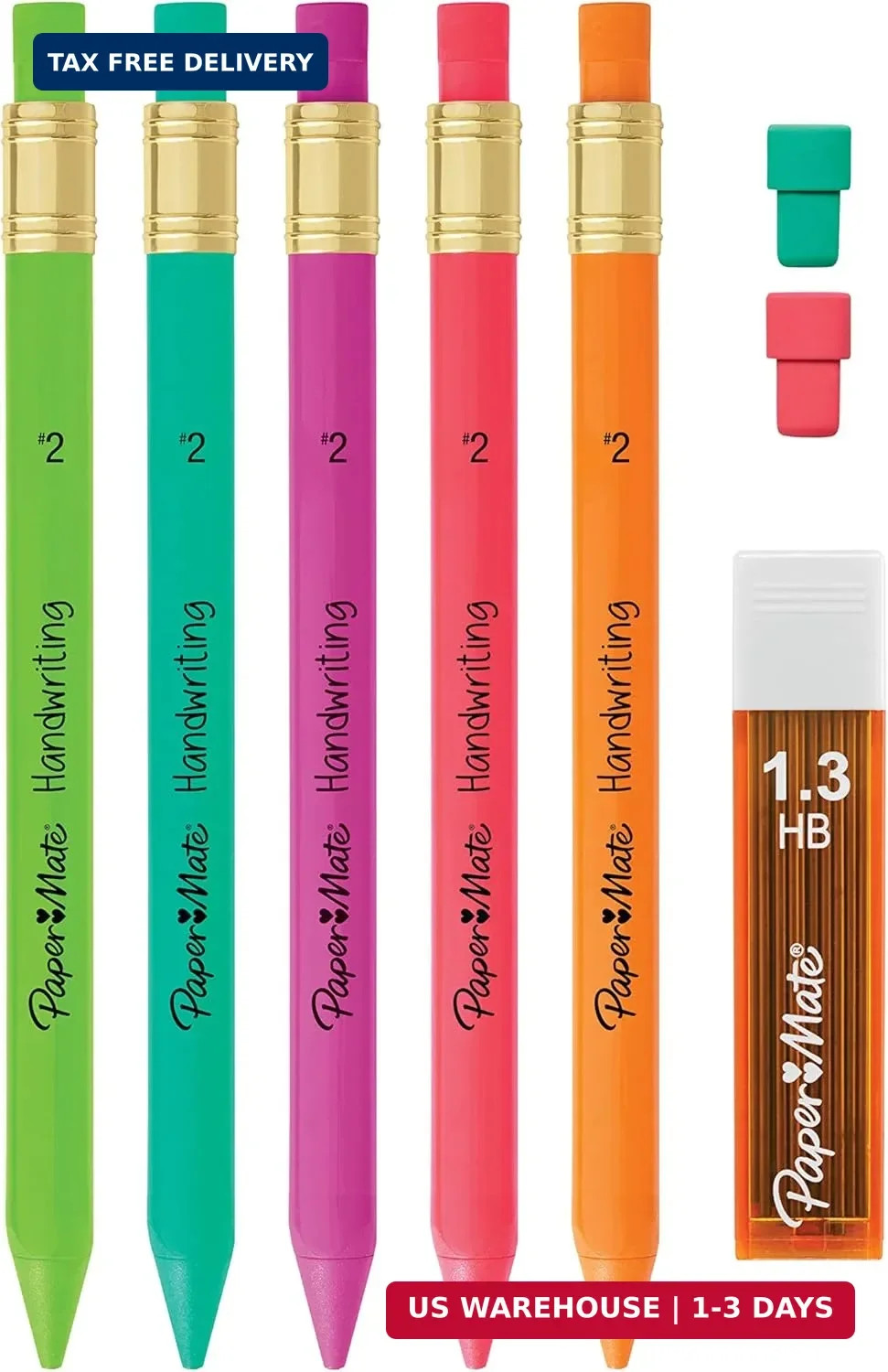 Triangular Mechanical Pencil Set for Kids – 8 Count with Lead & Erasers 2 PCS US