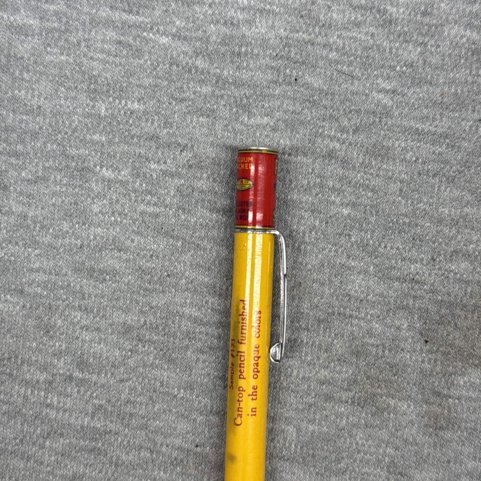 Vintage Ritepoint Mechanical Pencil Peter Pan Alaska Pink Salmon Can Top Sample