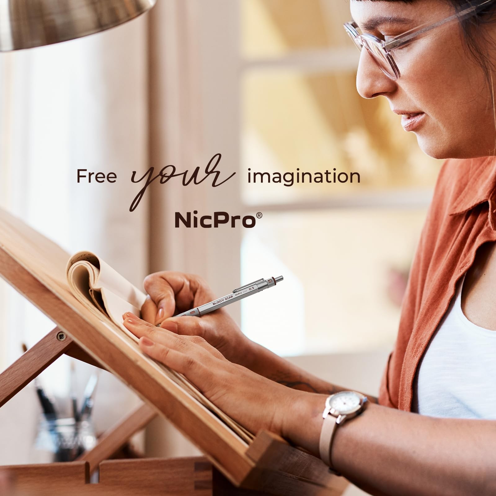 Nicpro Blocky Gear 0.3 mm Mechanical Pencils Set in Case, Metal 0.3mm, Black