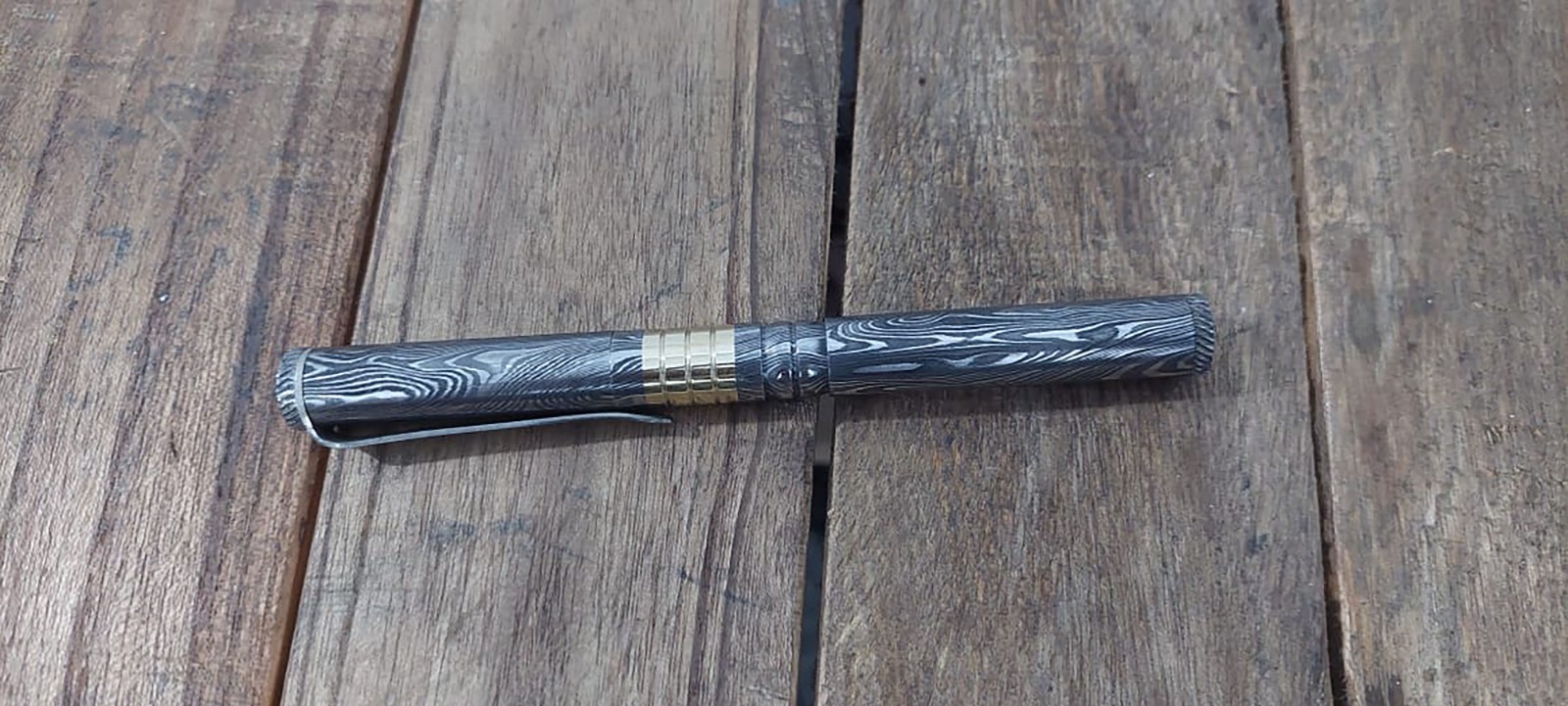 Handcrafted Lavish Damascus steel ballpoint pen with Brass Fittings. Best Gift
