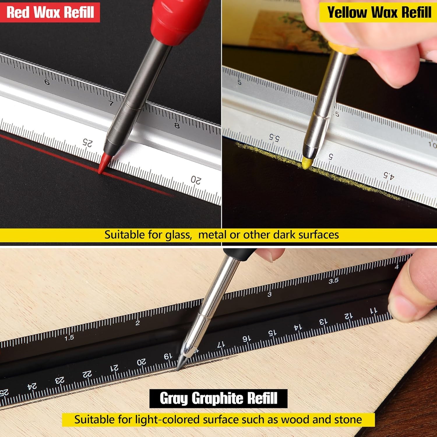 21 Piece Carpenter Pencil Set with Sharpener Caps Red Yellow Gray Refills