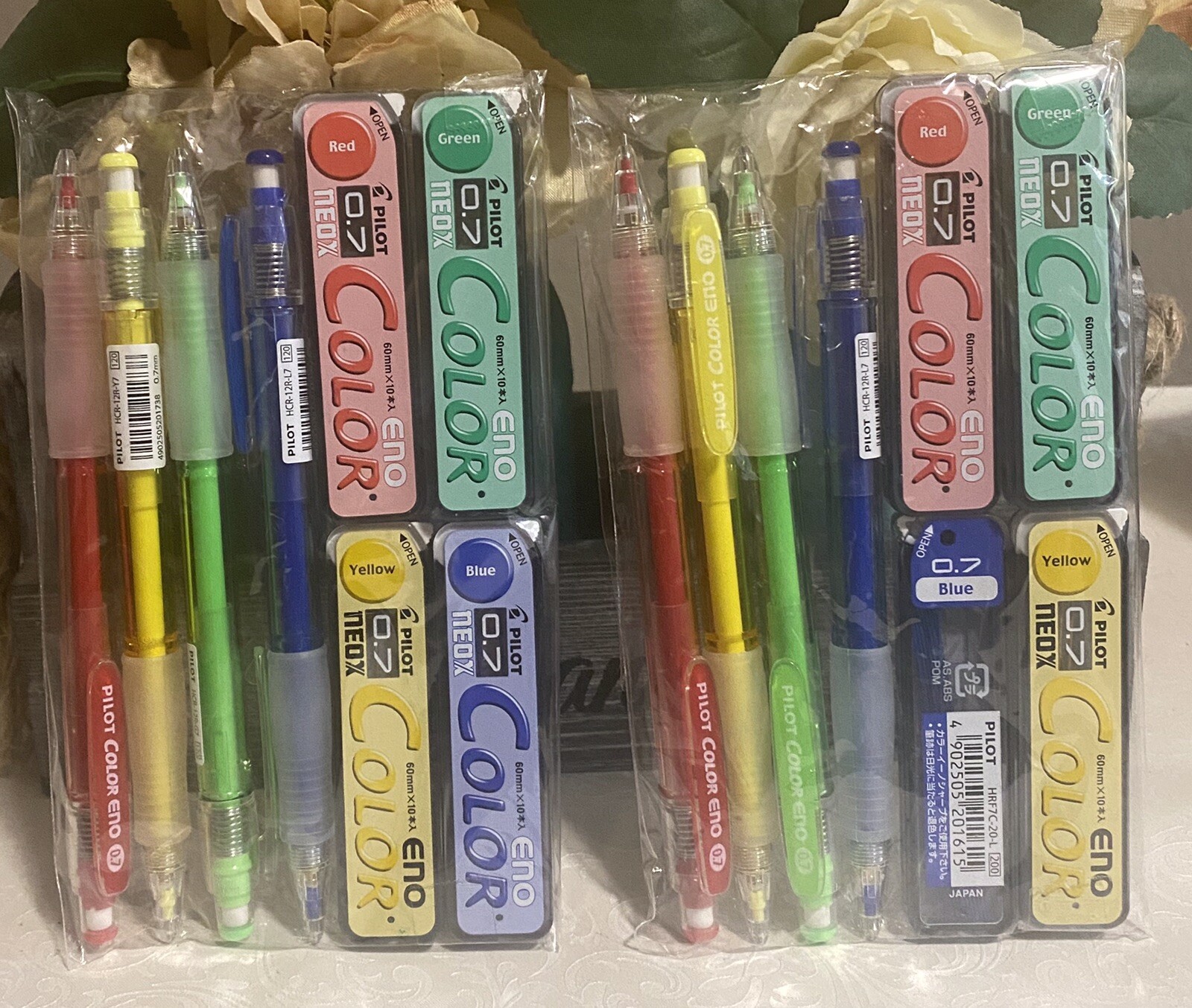 Pilot Color Eno Neox 8pcs Mechanical Pencils & Led Green Blue Red Yellow 0.7 New