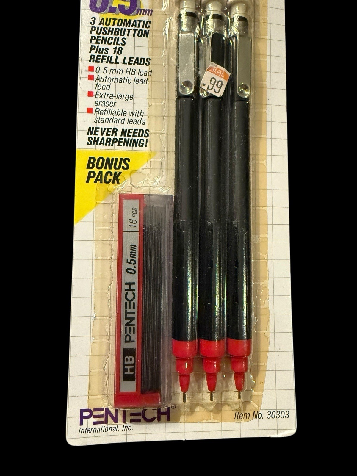 NOS Vintage 1987 Pentech Ultrasharp Red 0.5mm Mechanical Pencils Pack Of 3 NEW