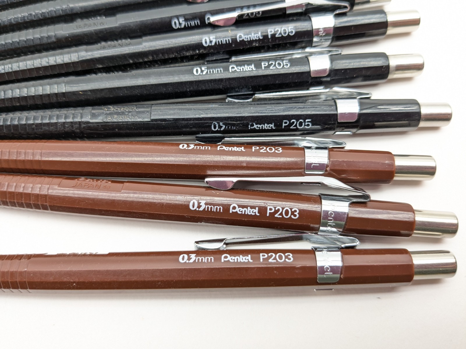 Pentel mechanical pencil p203 Brown 0.3mm Black Pencil p205 05mm lot of 10