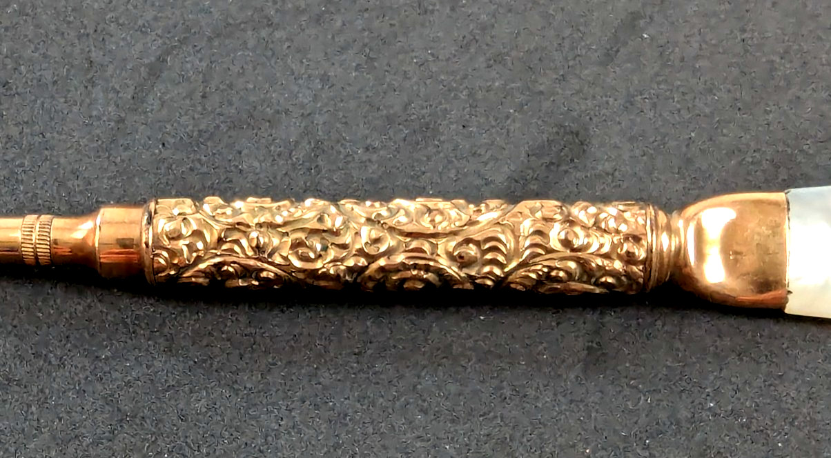Victorian Rose Gold & MOP Ornate Mechanical Pencil Kaiser Wm der Grosse Works!