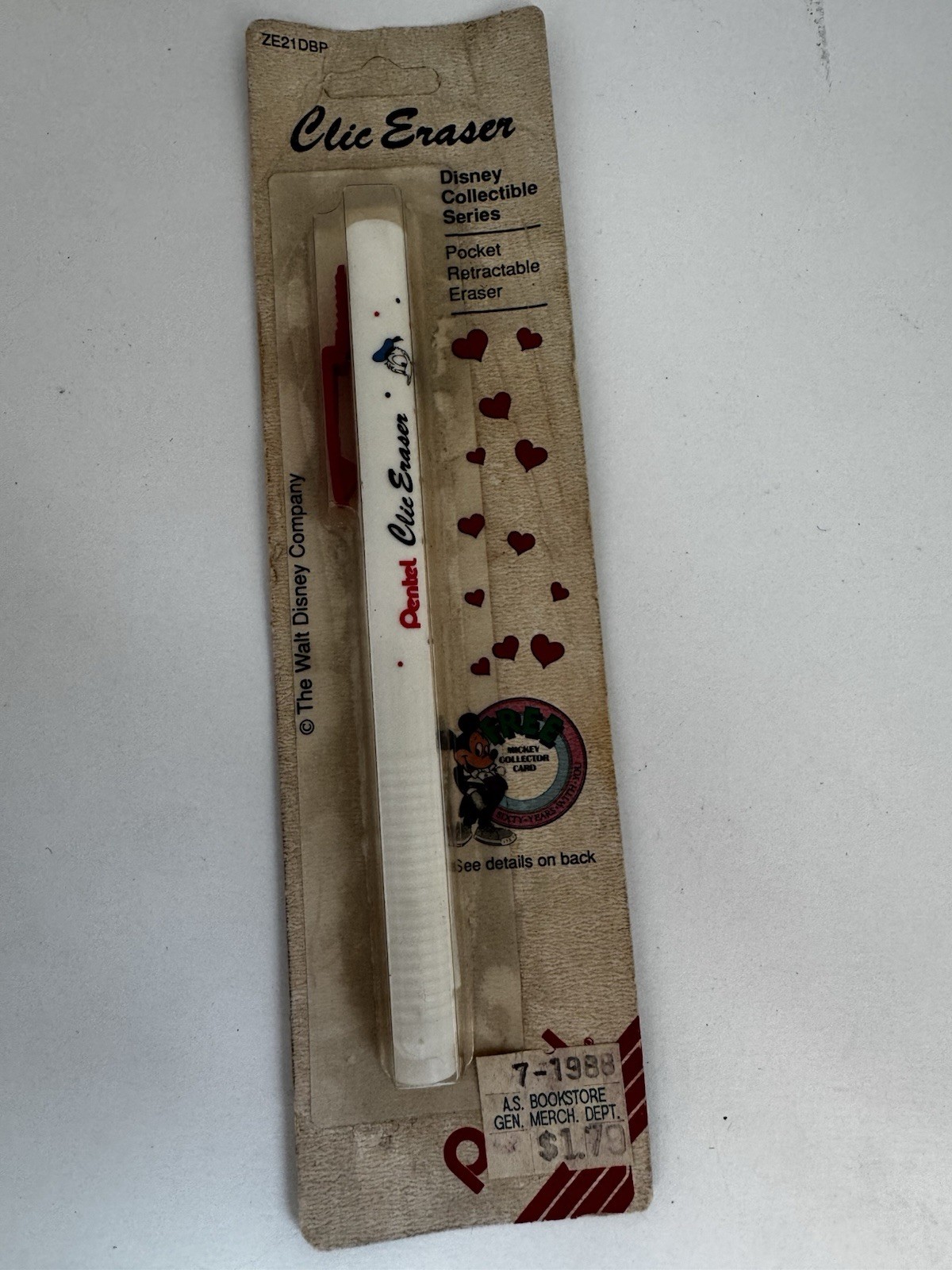 Vintage Retro Pentel Clic Eraser Disney Mickey Mouse Pocket Retractable CIB