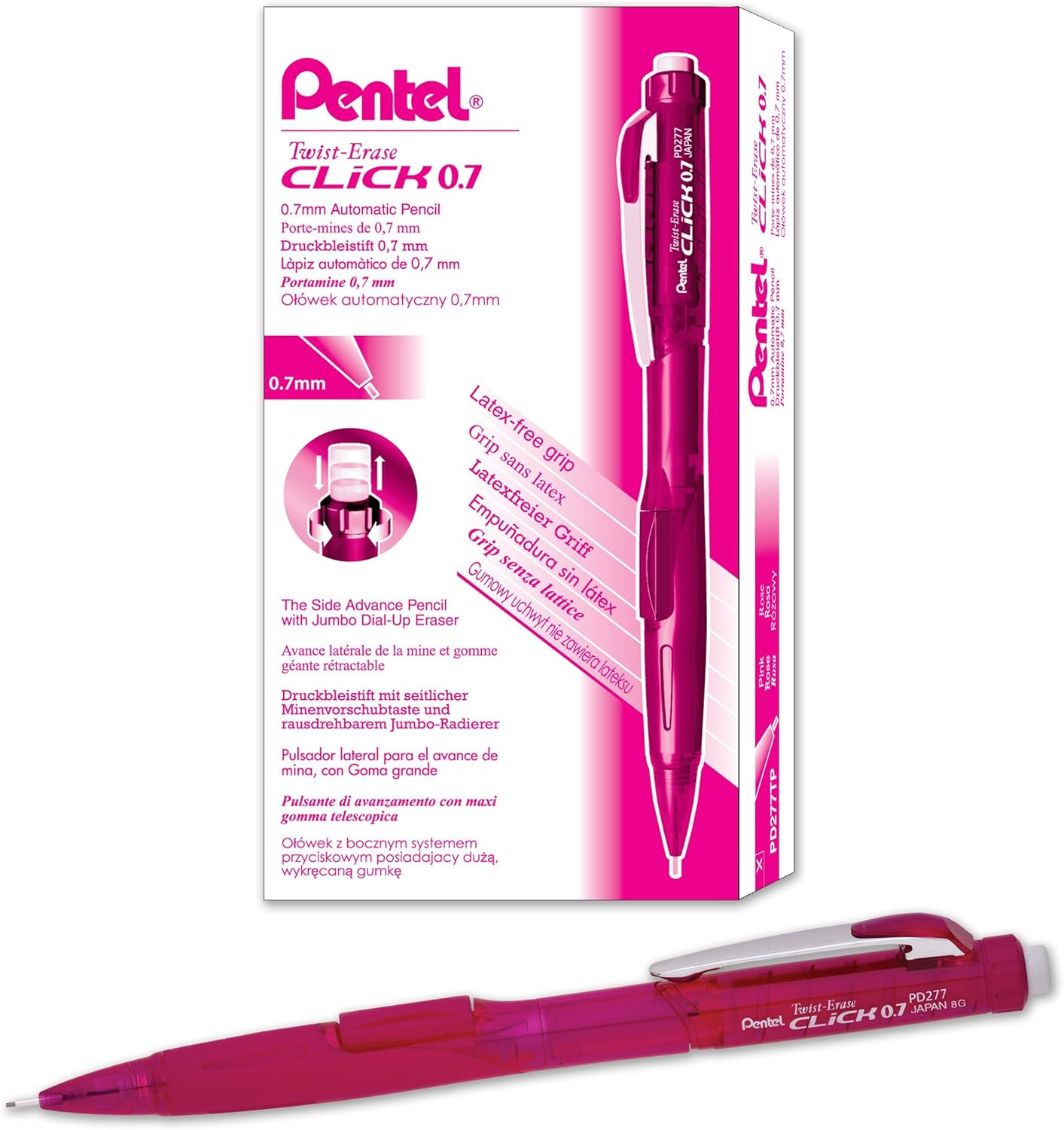 Twist-Erase Click Mechanical Pencil (0.7Mm) Assorted Pink Barrel Colors, Color M