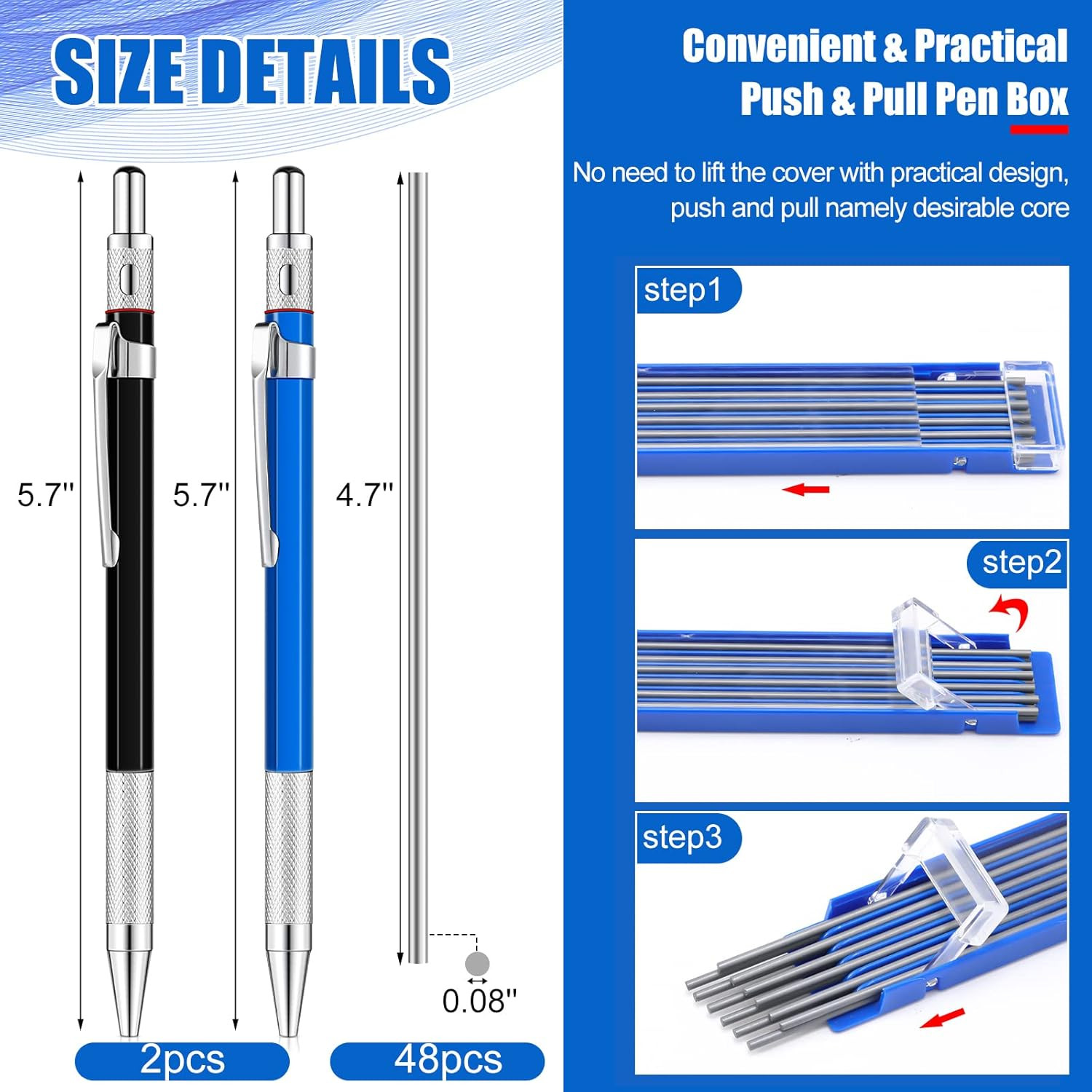 2 Pcs Welders Pencil with 48 PCS round Refills Mechanical Pencils Metal Welding