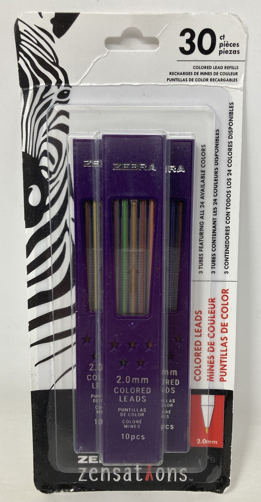 Zebra Zensations Mechanical Colored Pencil Lead Refill 2.0mm 24 Colors 30 Count