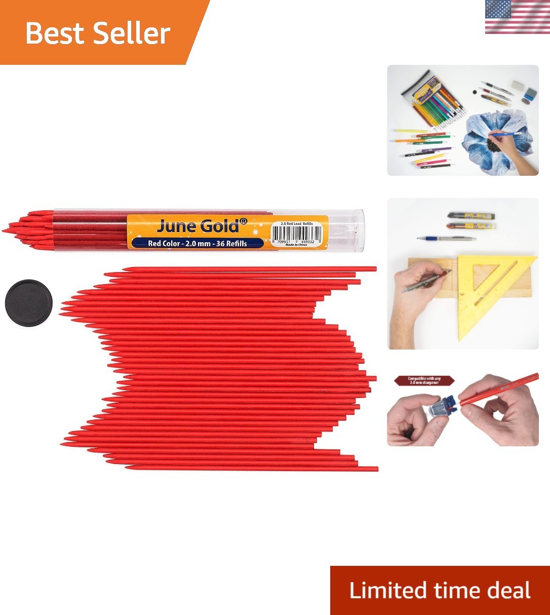 2.0 mm Cherry Red Lead Refills – 36 Count, Perfect for Crafts & Carpentry