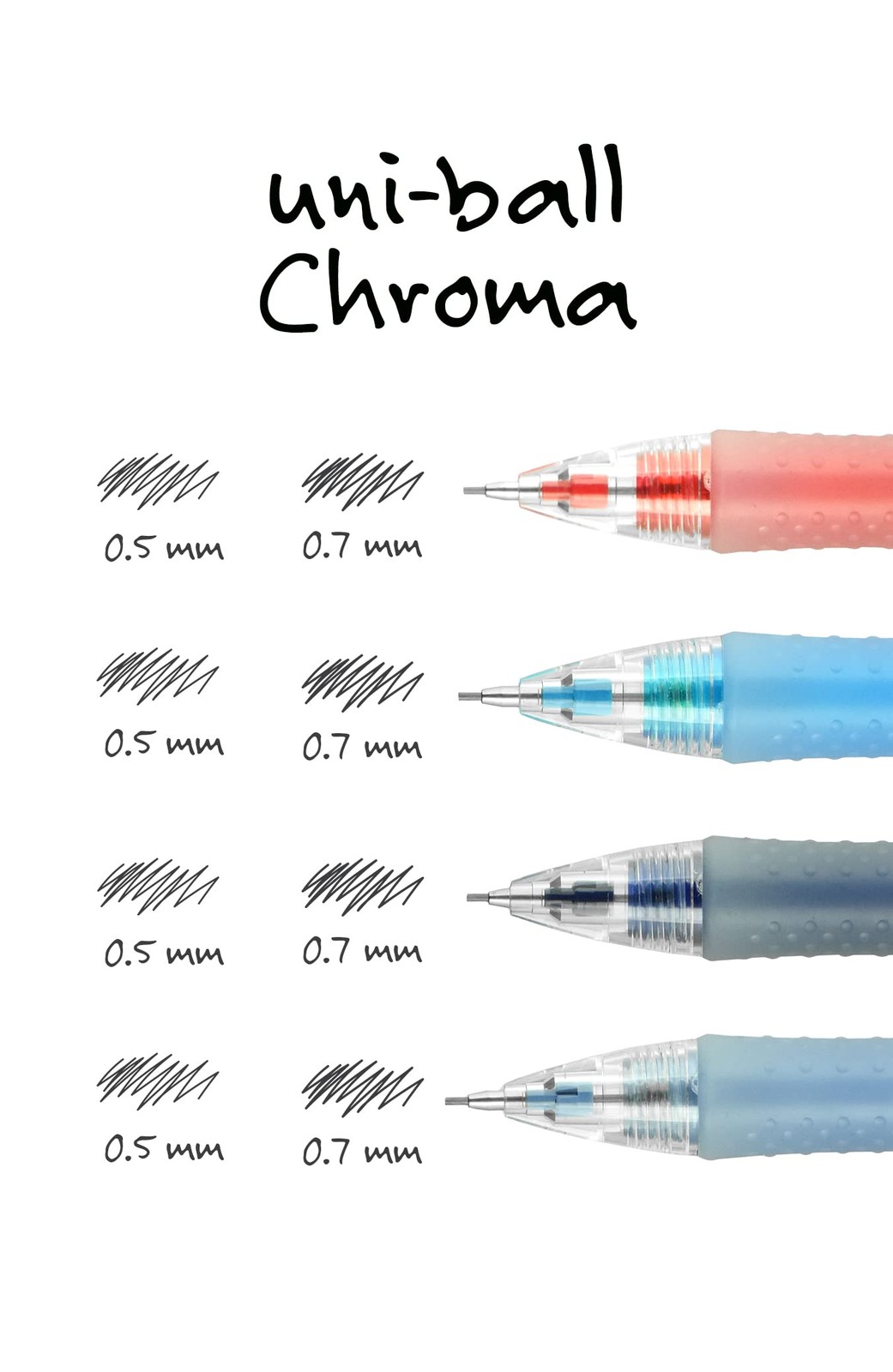 uni ball CHROMA Mechanical Pencils 0.7mm Pack of 4 with Cushioned Tip