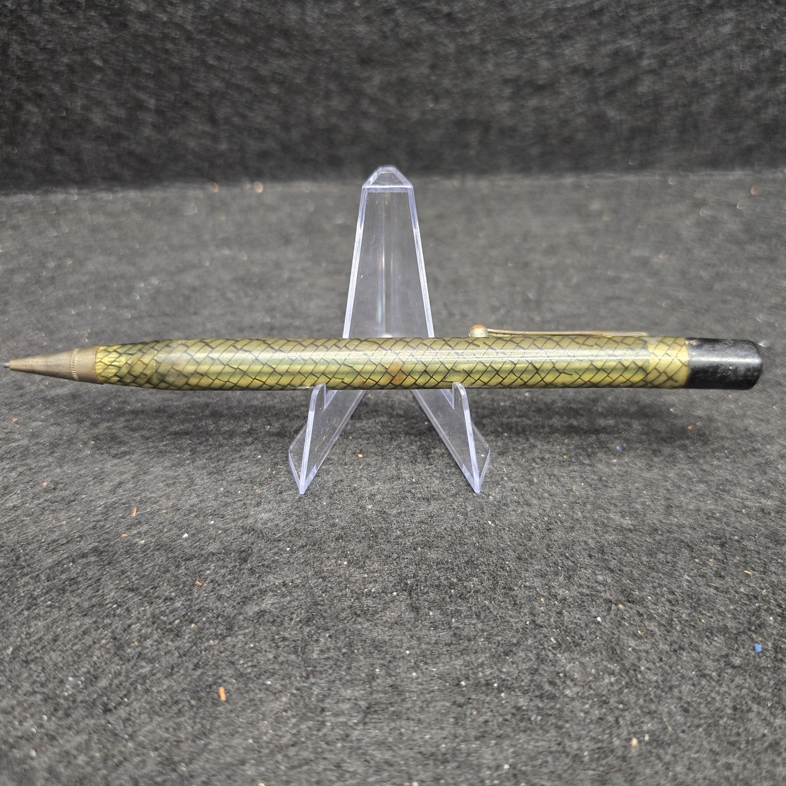 Vintage Wearever Mechanical Pencil Green Gold Lizard Skin Grid Pattern 1940s