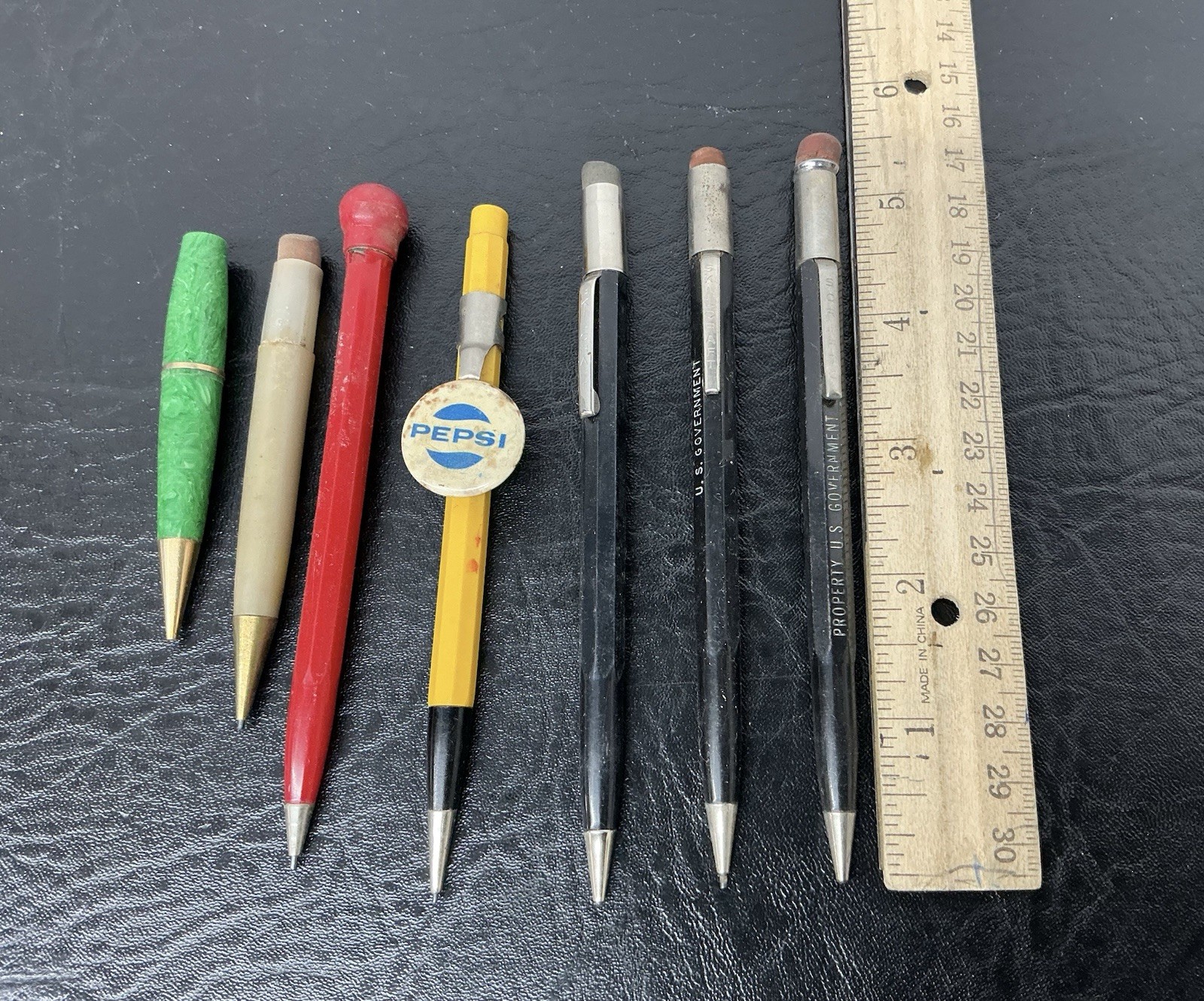 Vtg Lot of 7 Mechanical Pencil Marble Pepsi Mini Eagle Sheaffer Government