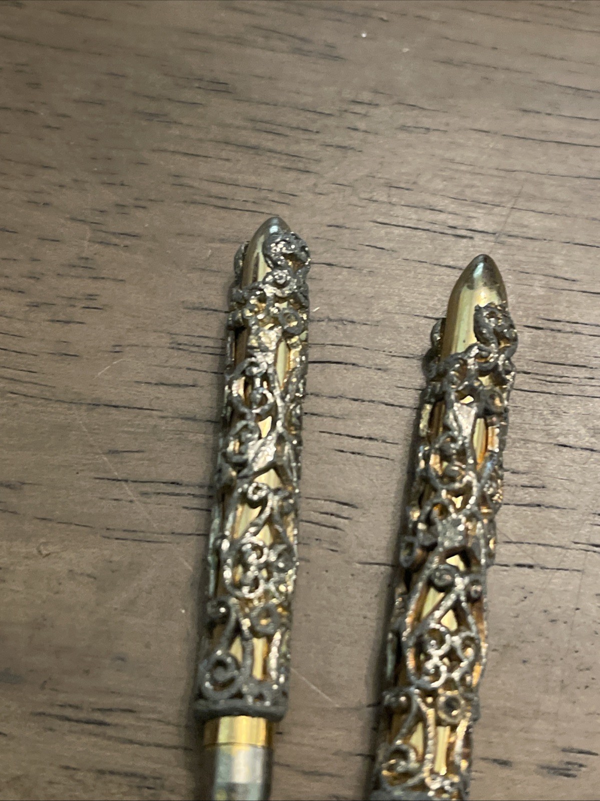VTG Filigree Mini Mechanical Pencil/Pen Set Rhinestones Gold/Silver Tone –