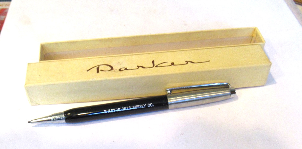 Vtg Parker 21 Black & Silver Advertising Mechanical Pencil Dome Top USA