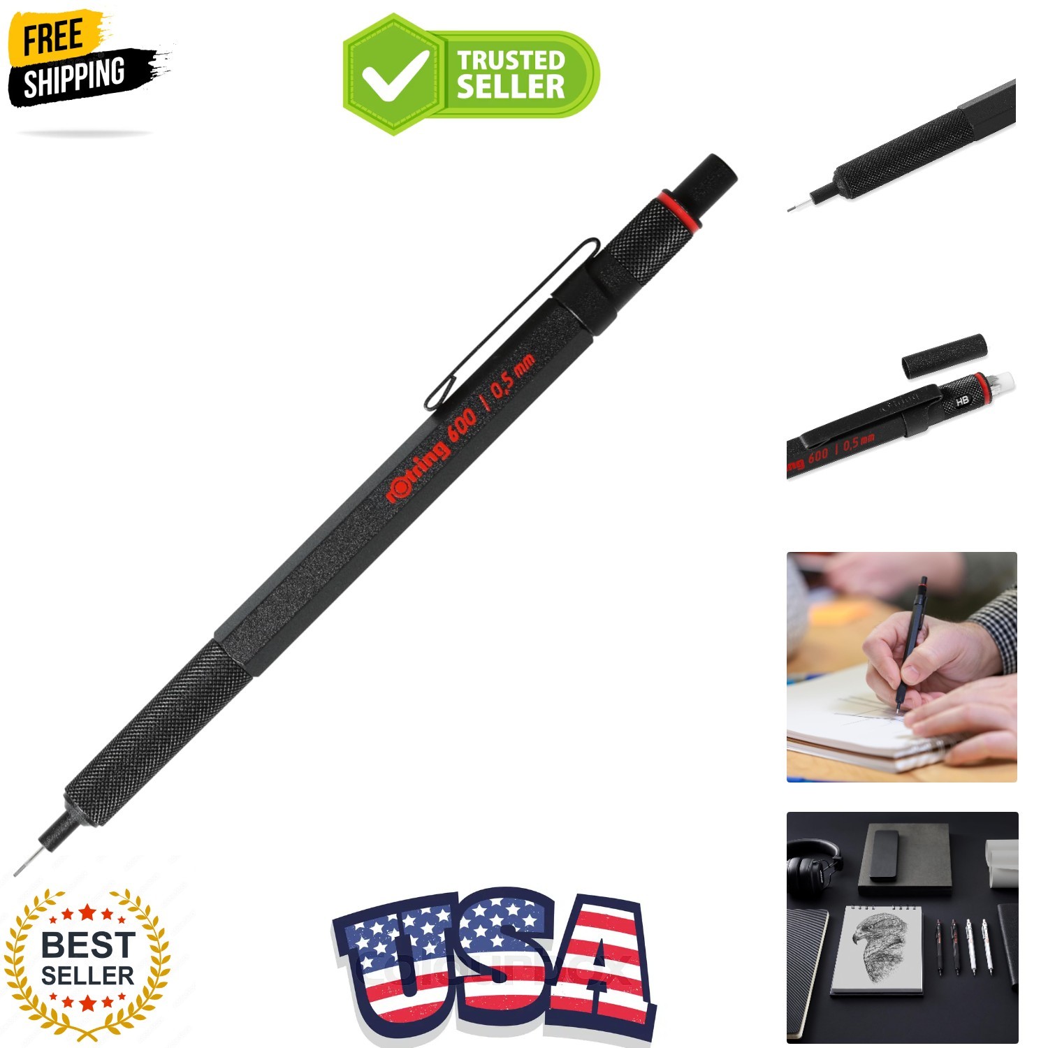 600 Mechanical Pencil, 0.5mm, Black Barrel – For Writing, Drafting, Engineeri…