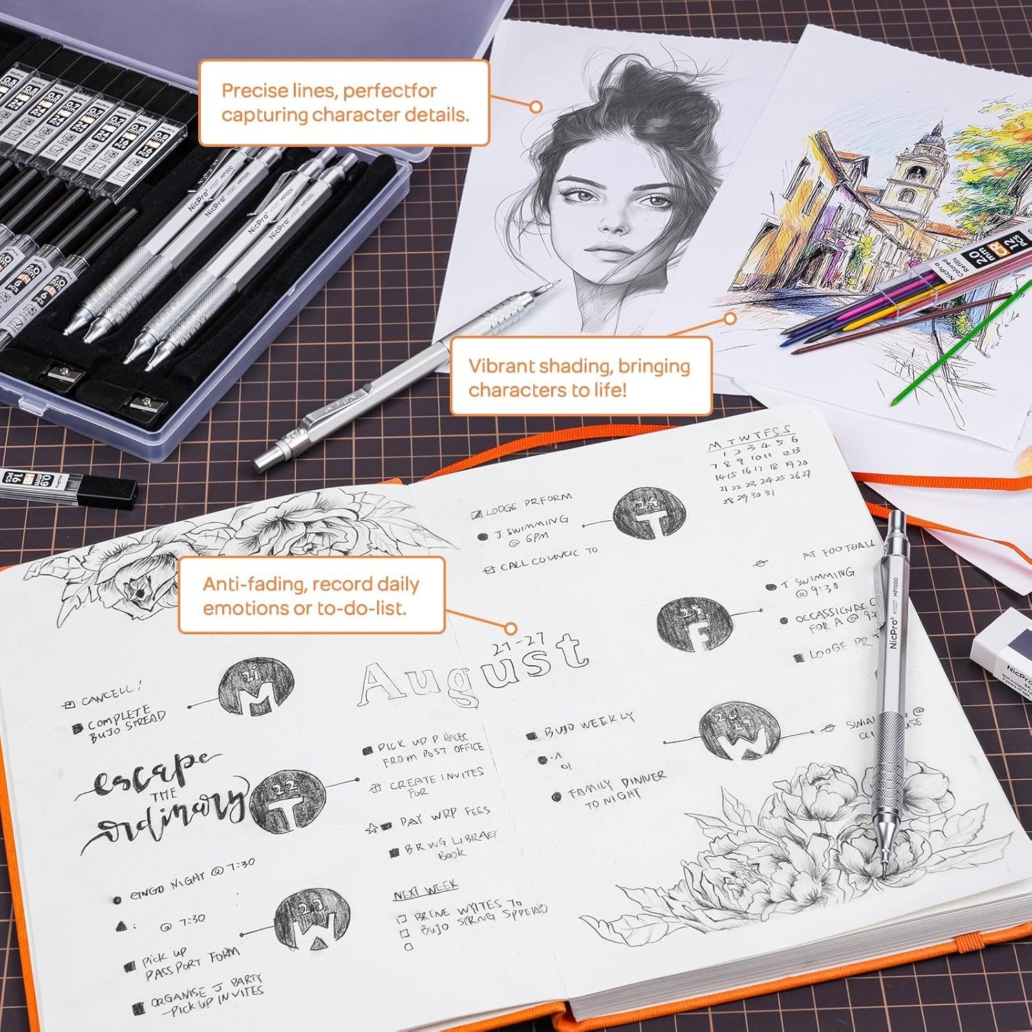 22PCS Metal Mechanical Pencil Set with 396 Leads for Artists & Engineers