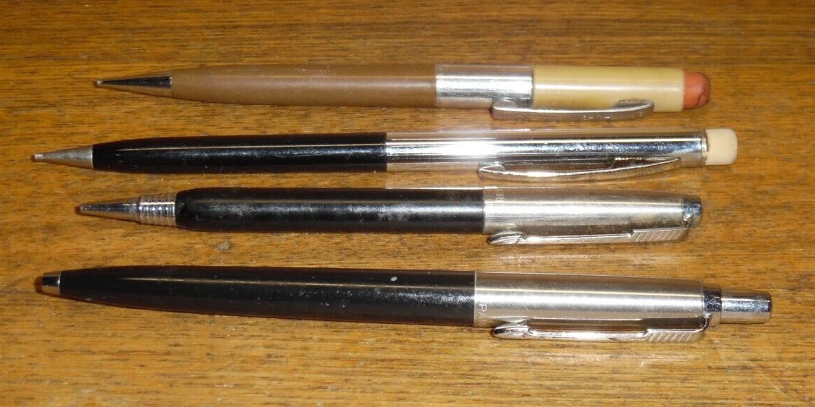 3 Vintage Mechanical Pencils – Scripto Parker Sheaffer – And 1 Parker Pen Casing