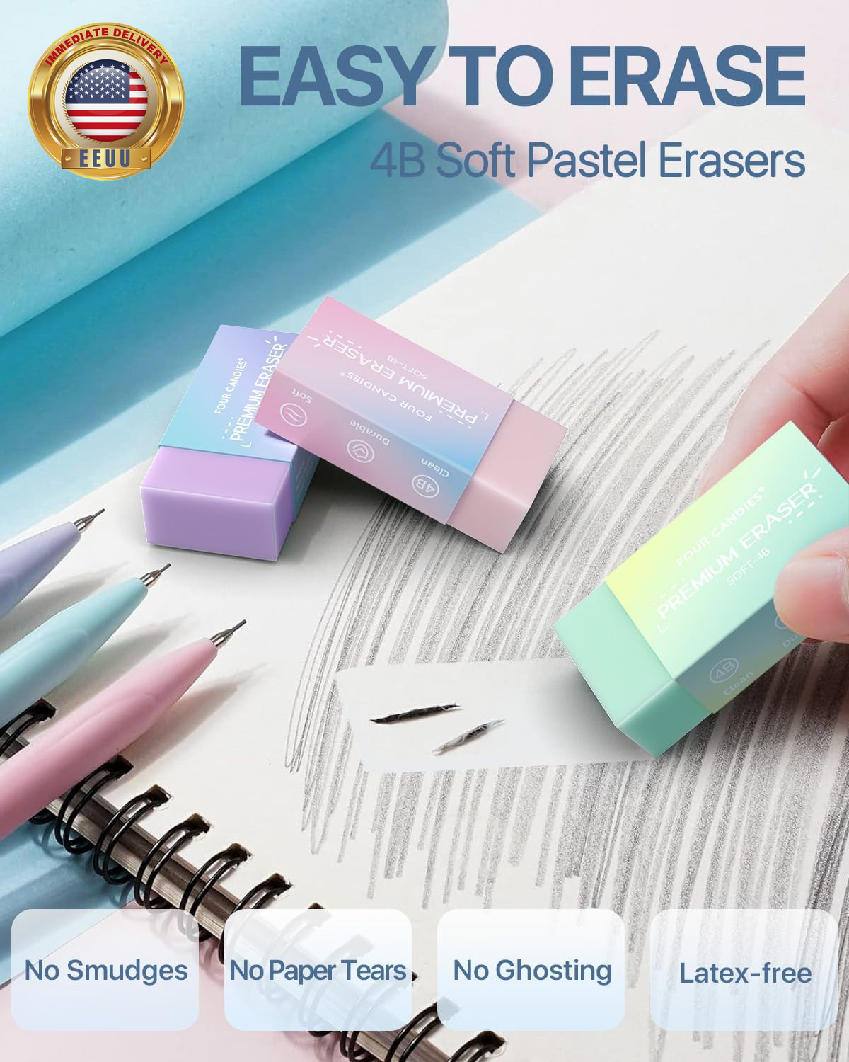 6PCS Aesthetic Mechanical Pencil Set 0.9Mm with 360 HB/2B Leads, 12 Erasers – Cu