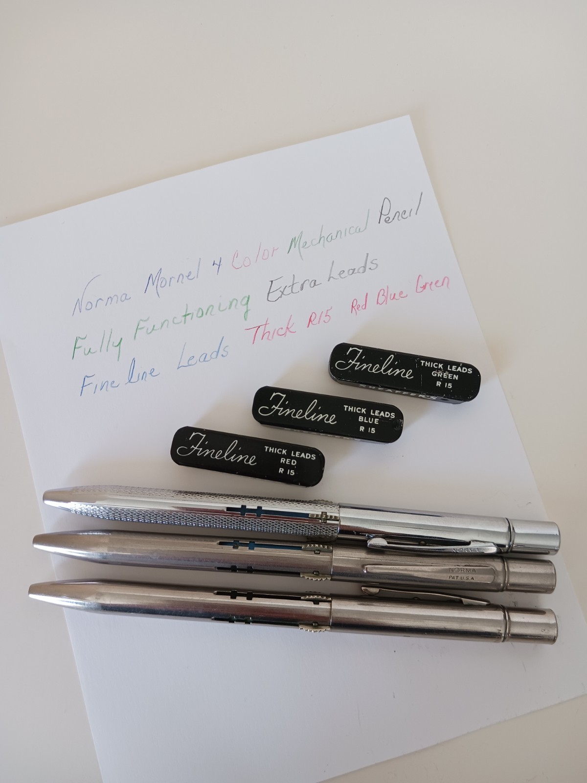 Vintage 60s Norma Monel 3 & 4 Color Mechanical Pencil W/ Sheaffers Fineline Lead