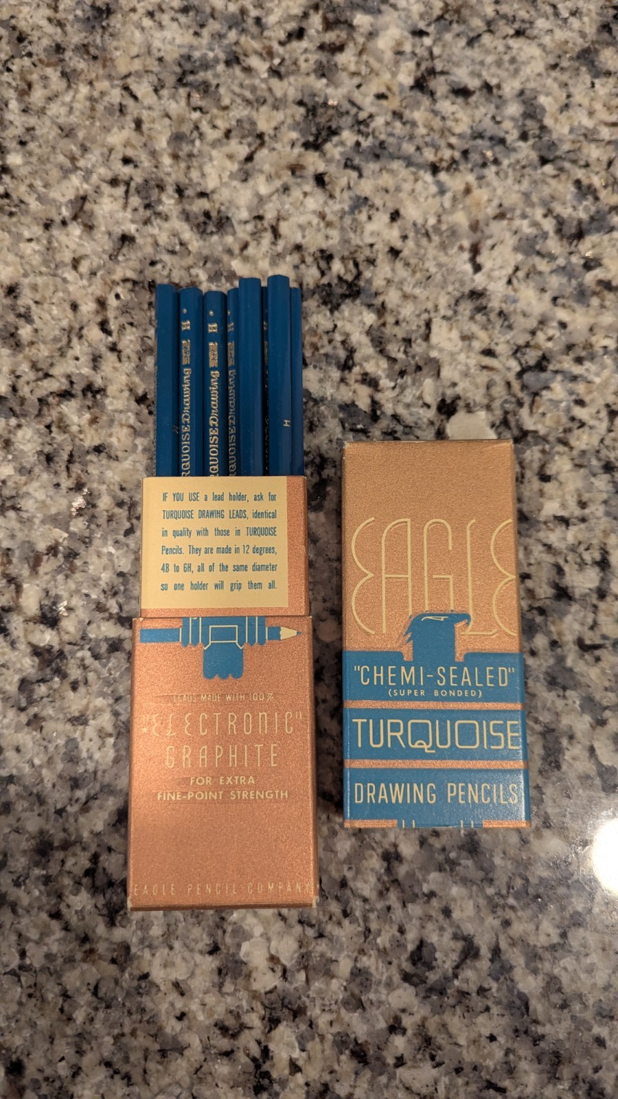 Vintage Eagle Turquoise Electronic Graphite Drawing Pencil H Box Of 8 Unsharpen