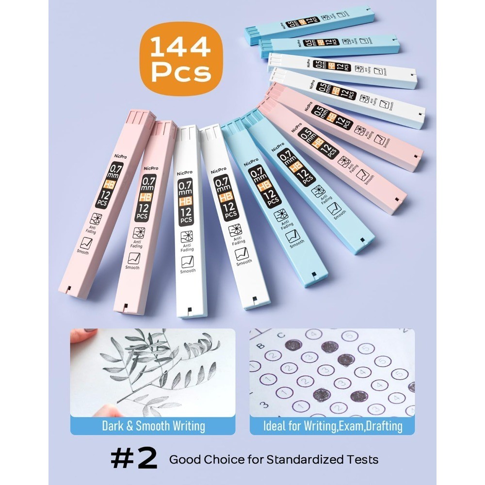 23PCS Pastel Mechanical Pencil 0.5 & 0.7 mm with Case for School, with 12 tubes