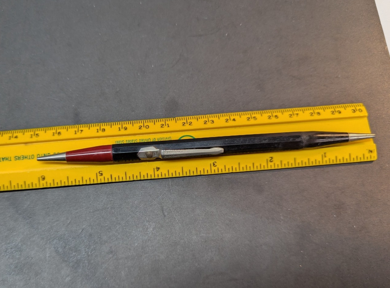 Autopoint Duo-Point 8B Black w/Black & Red Ends & Chrome Pencil Real Thin USA