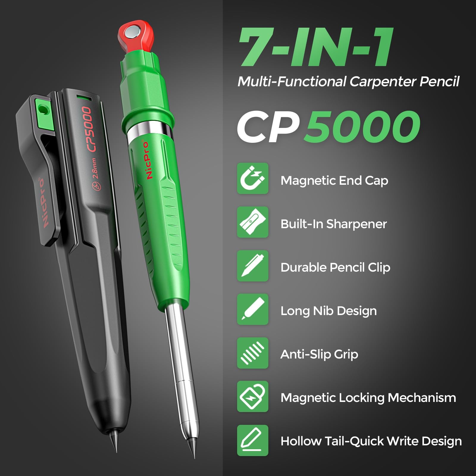 Nicpro 7-in-1 CP5000 Magnetic 1 Count (Pack of 3), Black, Red, Yellow